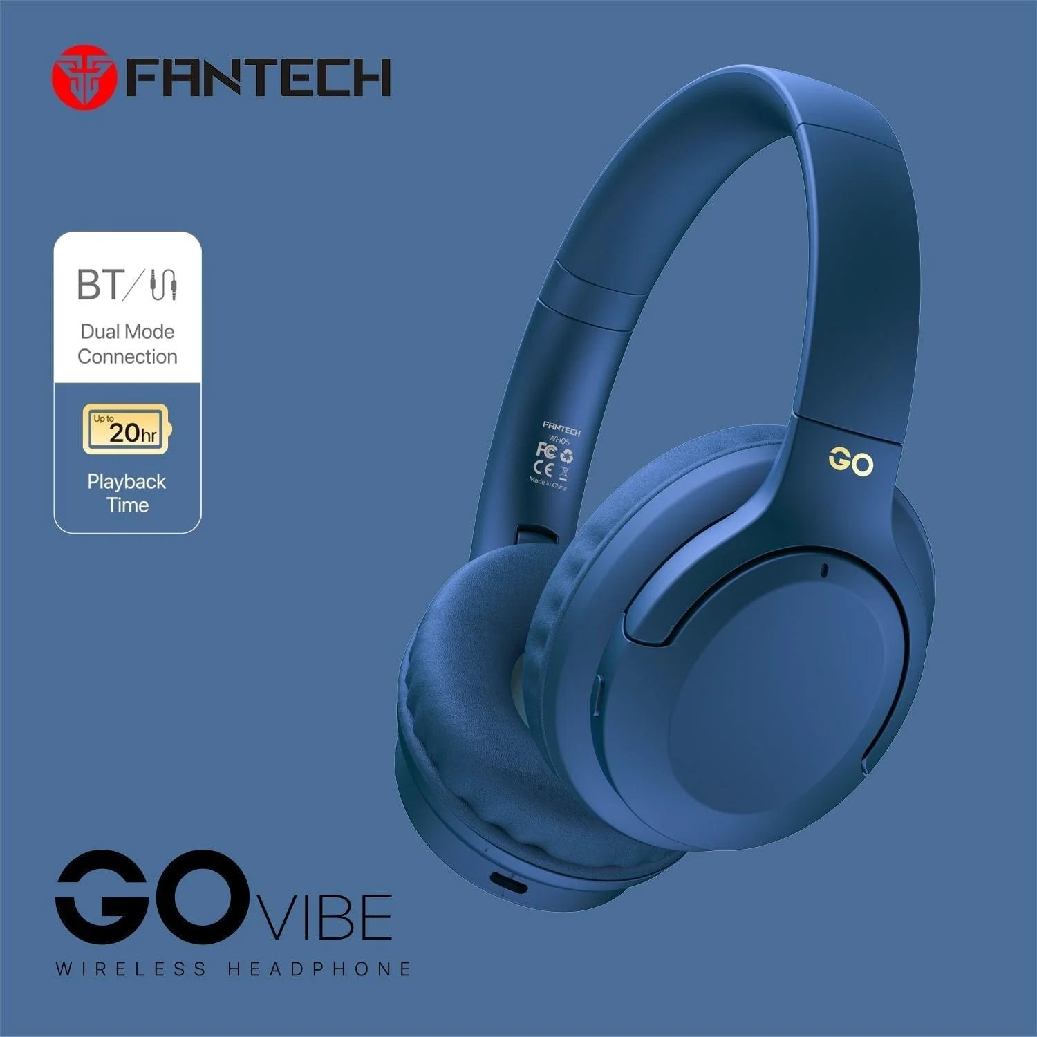 Fantech go vibe wh05 headphone - wireless comfort and quality sound - blue - audio | wireless headset
