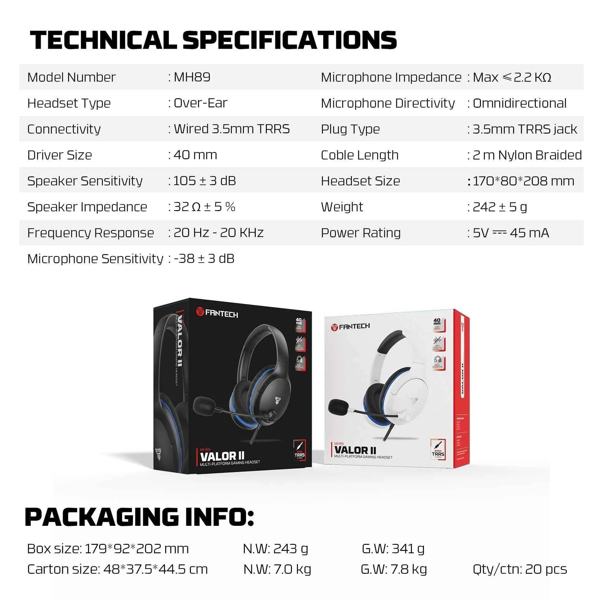 Fantech mh89 valor ii gaming headset - multi-platform gaming headset in black - audio | headset 3.5