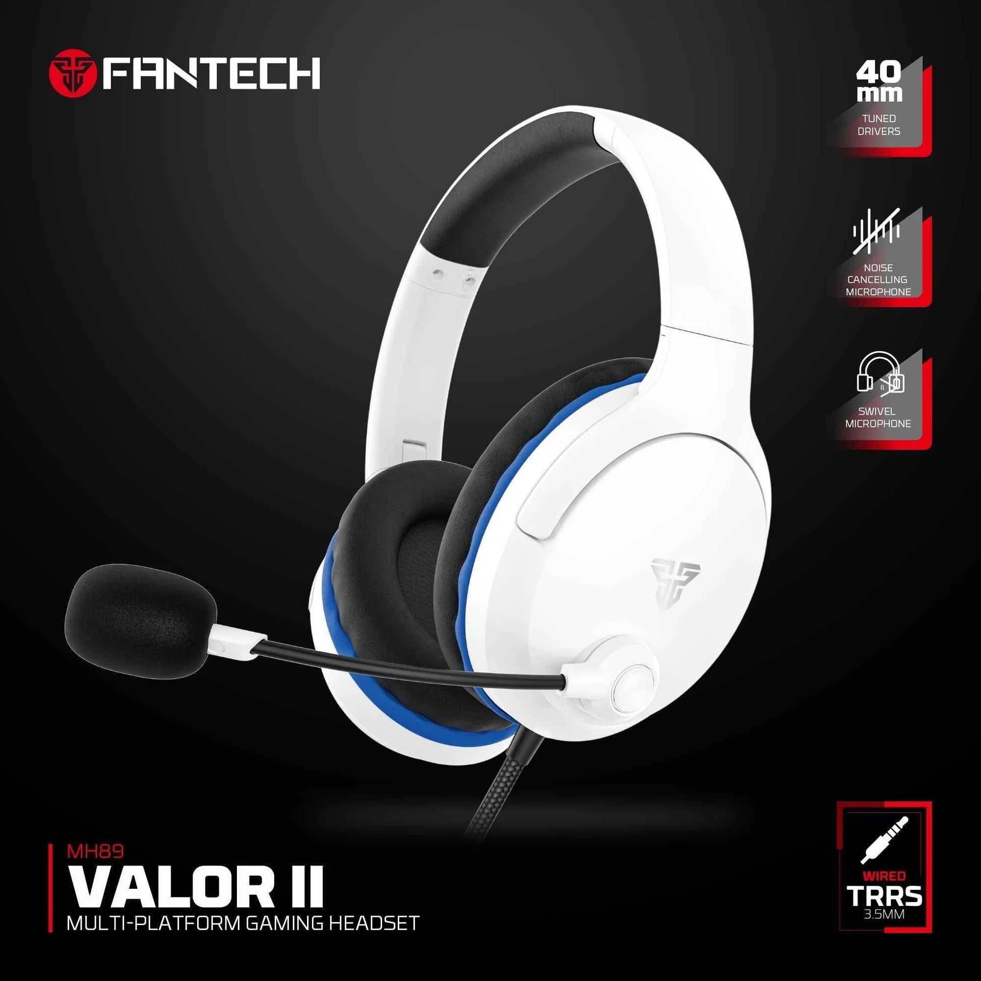 Fantech mh89 valor ii multi-platform gaming headset white - audio | headset 3.5