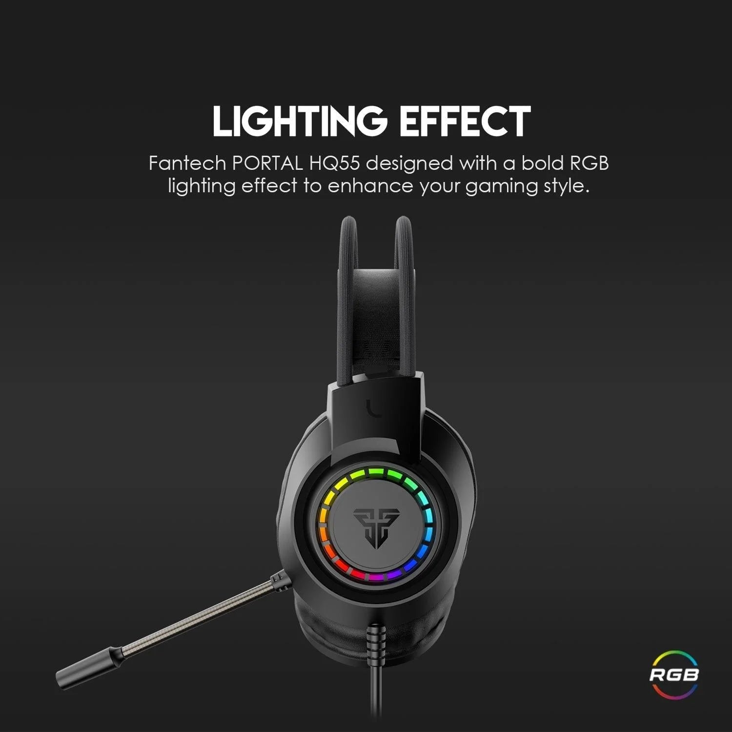 Fantech portal hq55 gaming headset with rgb and 3.5mm jack for ultimate gaming experience - audio | headset 3.5