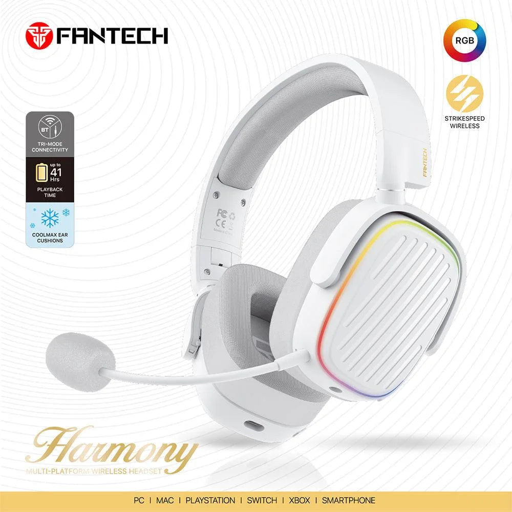 Fantech whg02 wireless headset harmony - premium sound and comfort - white