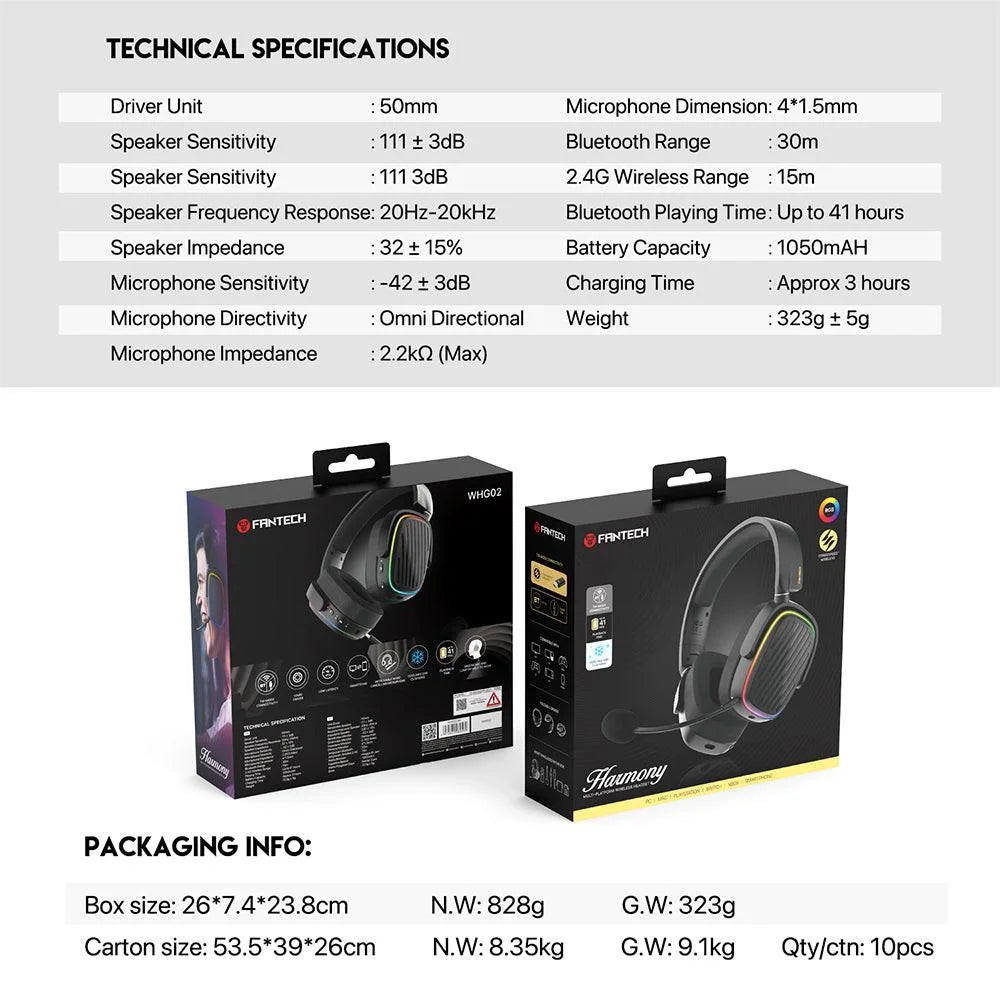Fantech whg02 wireless headset harmony - premium sound and comfort