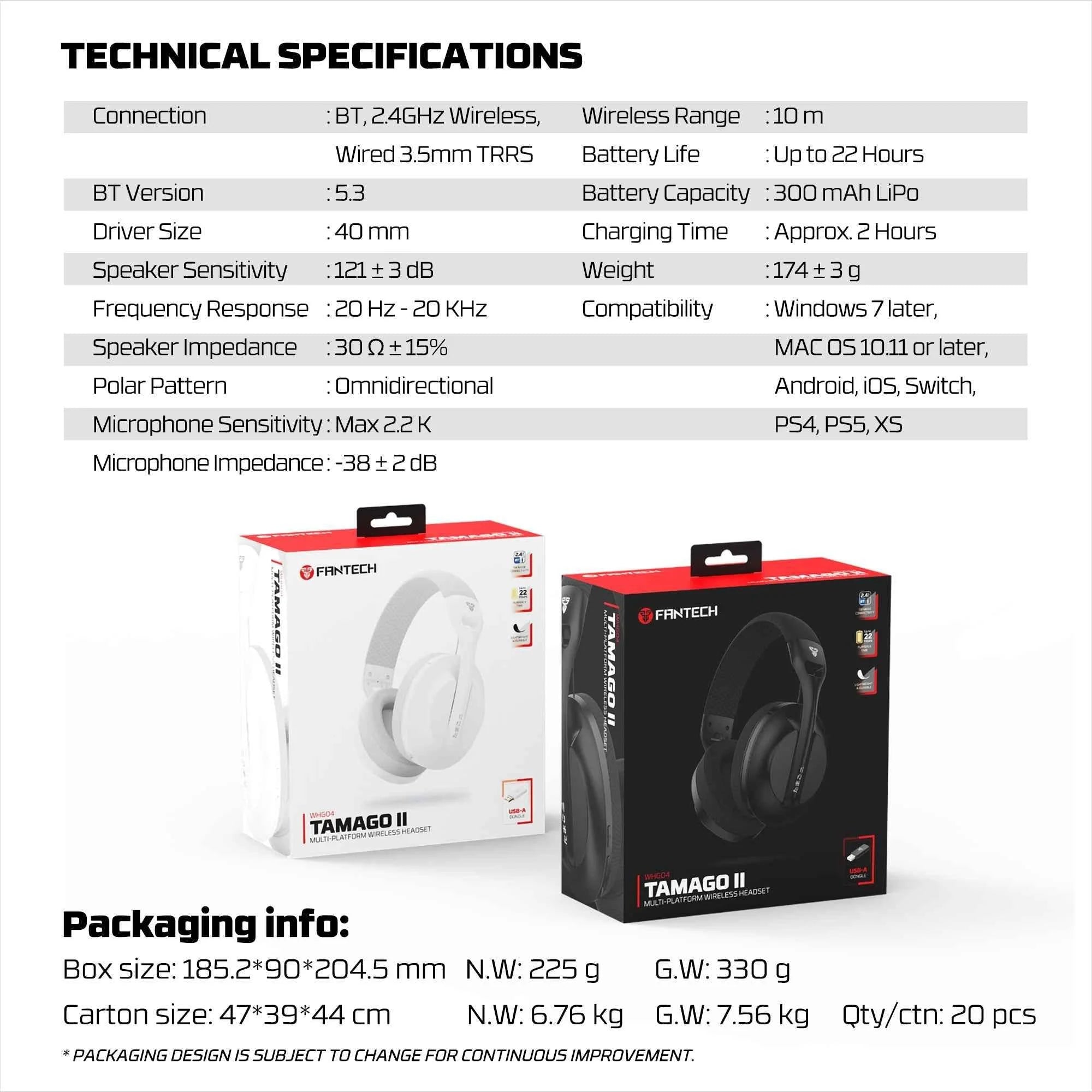 Fantech whg04 tamago ii gaming headset - multi-platform wireless gaming experience in white - audio | wireless headset