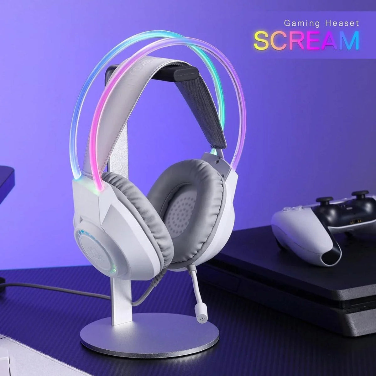 Redragon h231 scream gaming headset - wired white headphones for high-performance audio and comfort