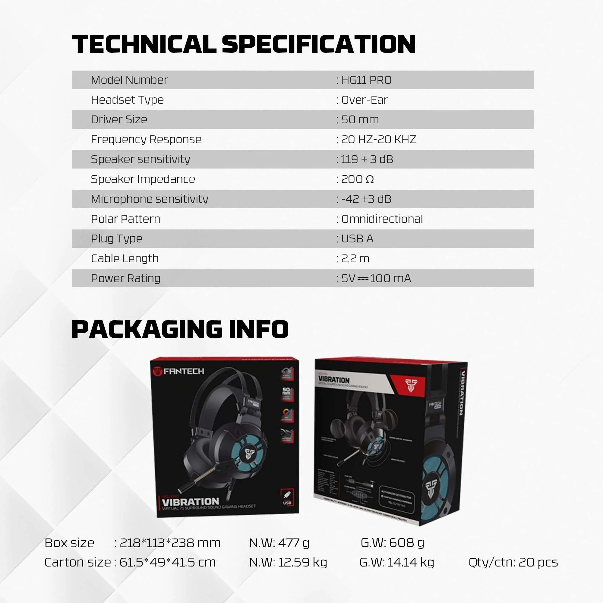Fantech hg11 pro gaming headset - vibration space edition 7.1 surround sound - audio | headset 7.1