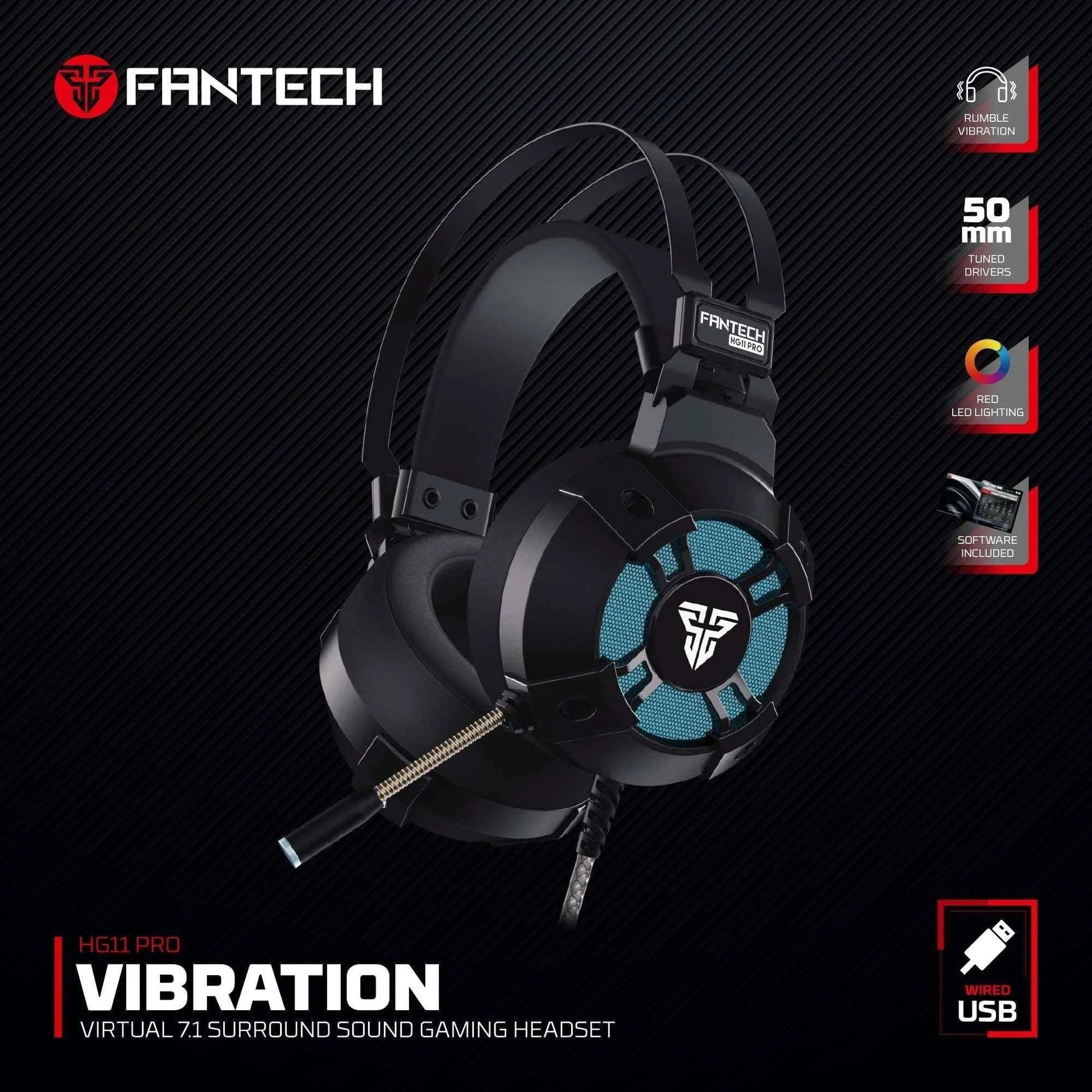 Fantech hg11 pro gaming headset - vibration space edition 7.1 surround sound - audio | headset 7.1