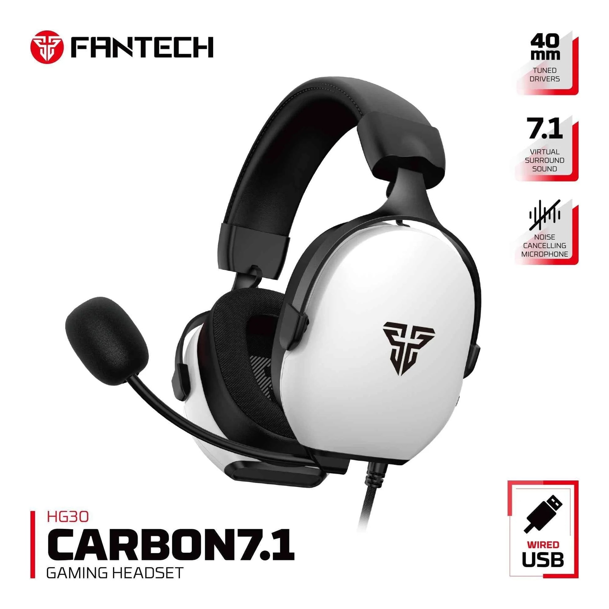 Fantech hg30 gaming headset - white 7.1 surround sound for immersive audio experience - audio | headset 7.1