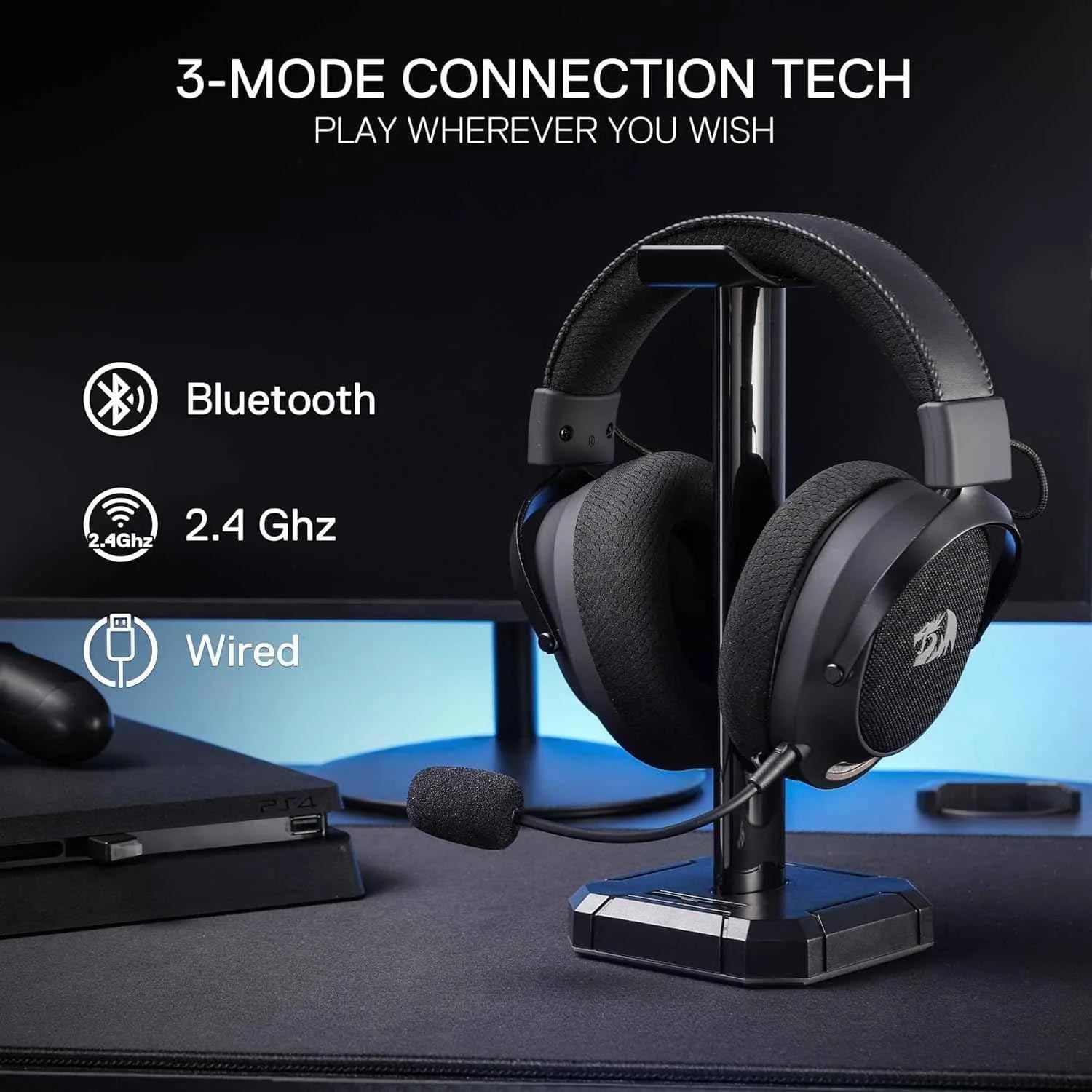 Redragon h858 wireless gaming headset with 7.1 surround sound - 3-mode wireless connectivity - audio | wireless headset