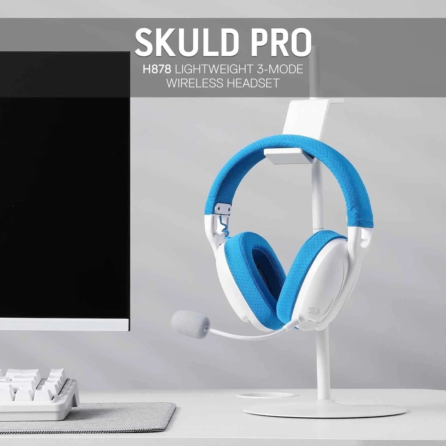 Redragon h878 gaming headset - lightweight 3-mode wireless with blue lighting and 7.1 surround sound - audio | wireless