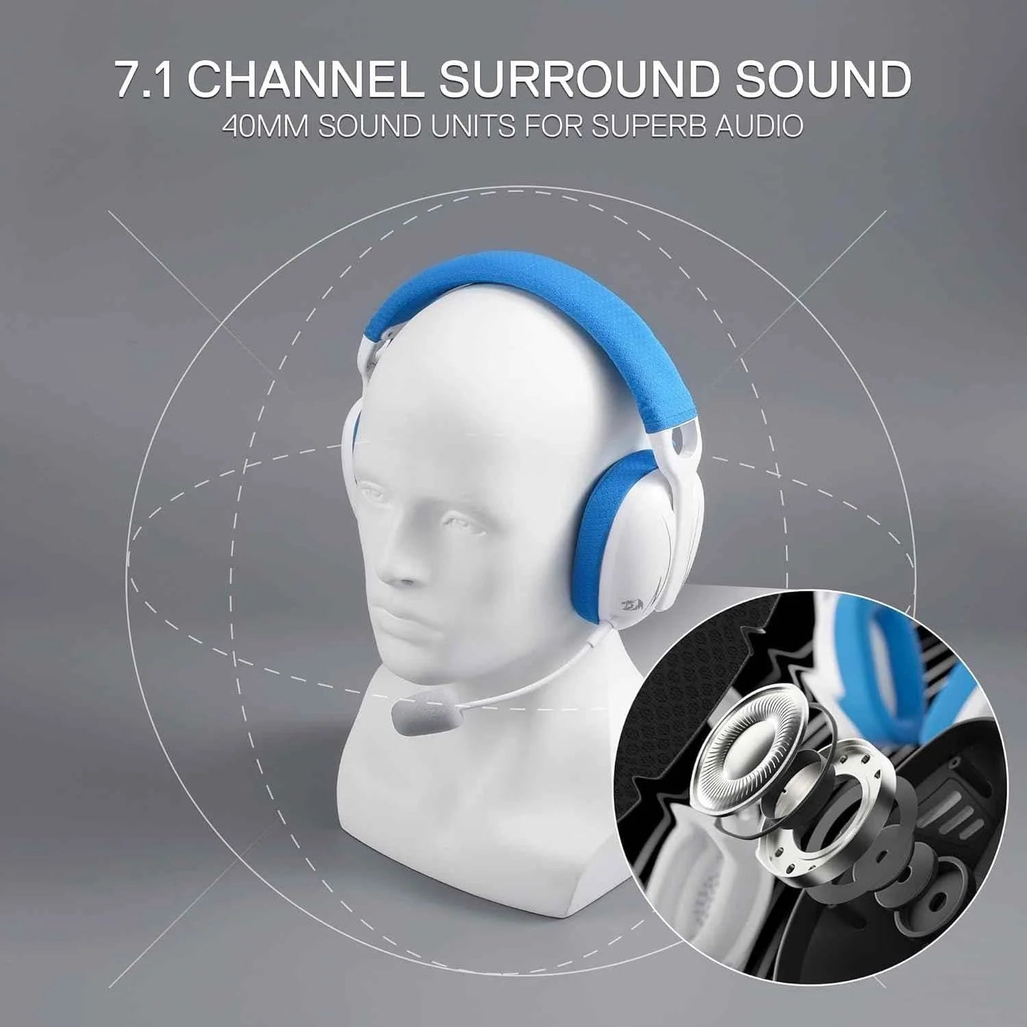 Redragon h878 gaming headset - lightweight 3-mode wireless with blue lighting and 7.1 surround sound - audio | wireless