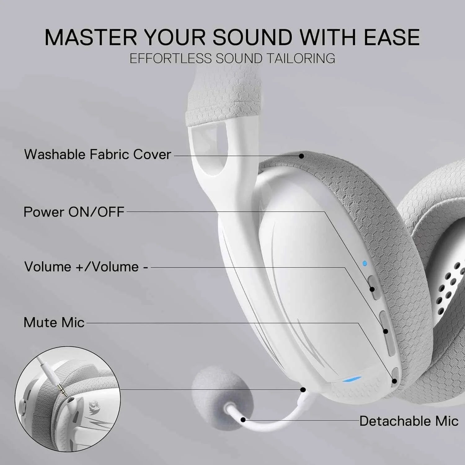 Redragon h878 wireless gaming headset - lightweight 3-mode design with blue lighting and 7.1 surround sound - audio