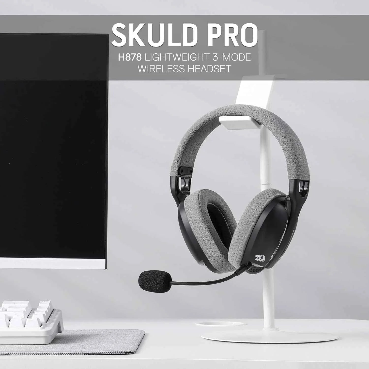 Redragon h878 gaming headset - lightweight wireless 3-mode with blue lighting & 7.1 surround sound - audio | wireless