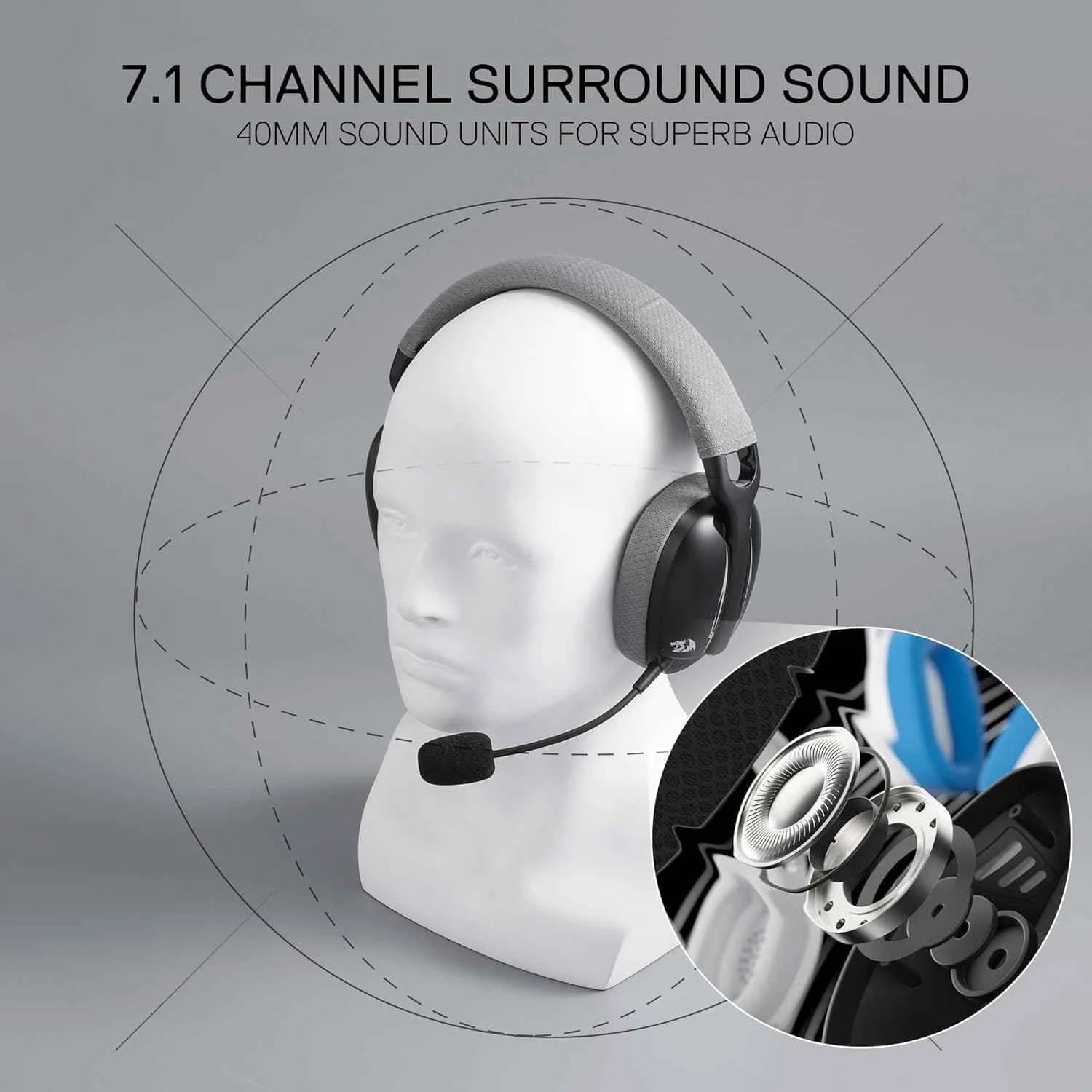 Redragon h878 gaming headset - lightweight wireless 3-mode with blue lighting & 7.1 surround sound - audio | wireless