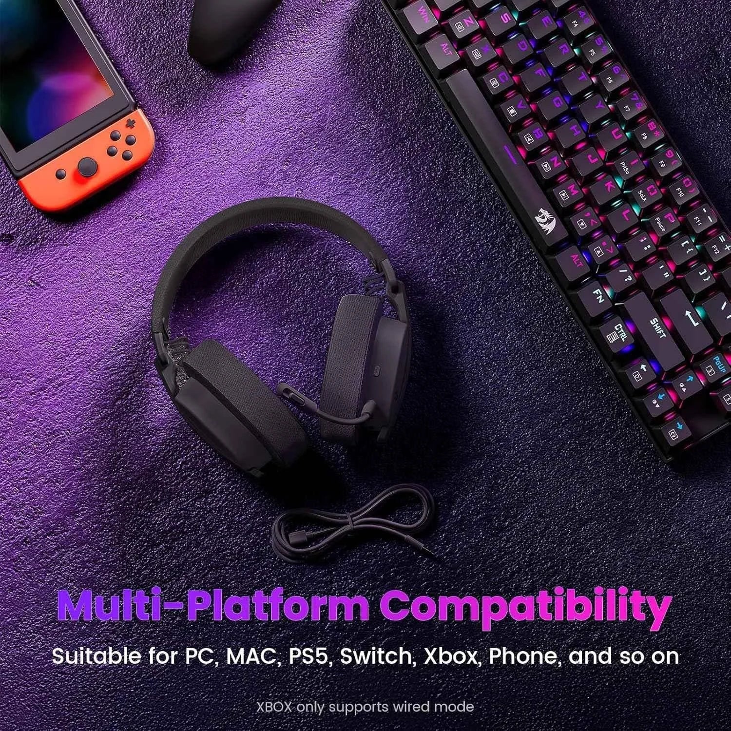 Redragon h888 wireless gaming headset with 7.1 surround sound tri-mode gaming - audio | wireless headset