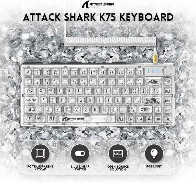 Attack shark k75 rgb transparent mechanical keyboard - keyboards