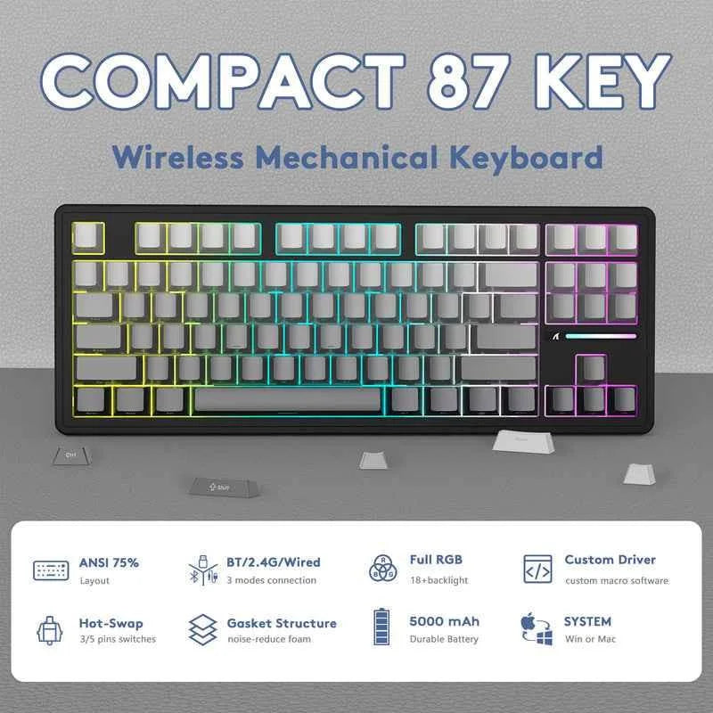 Attack shark m87pro wireless mechanical keyboard with side printed pbt keycaps - keyboards