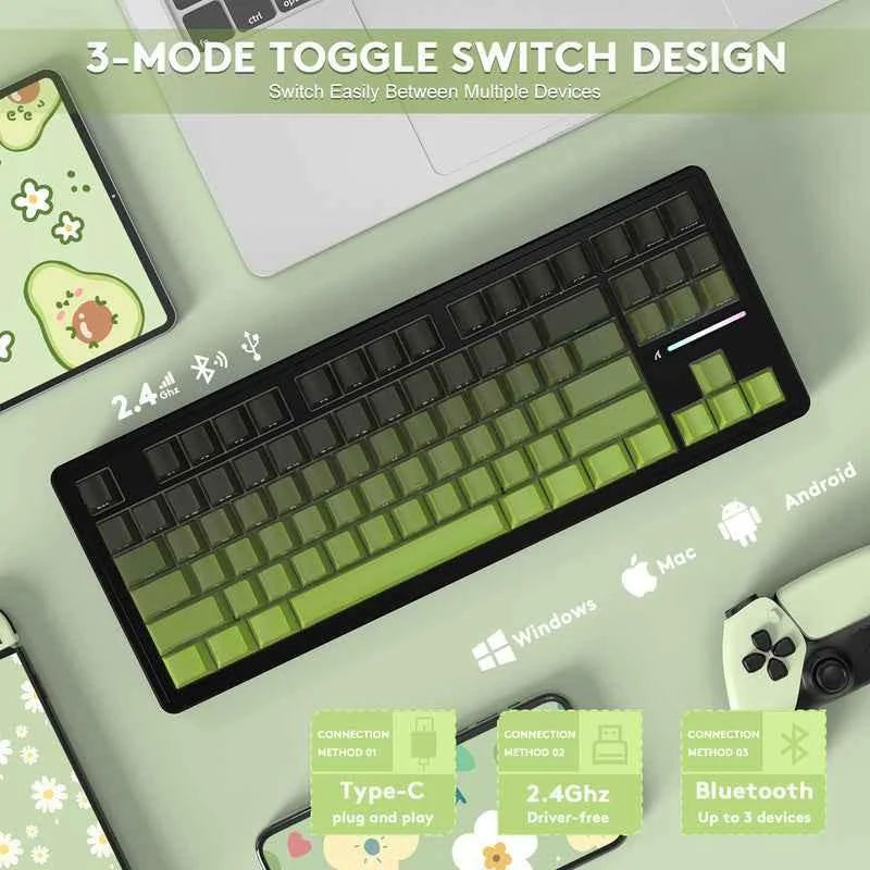 Attack shark m87pro wireless mechanical keyboard with side printed pbt keycaps - keyboards