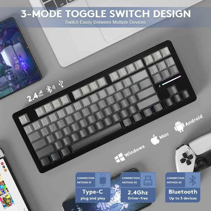 Attack shark m87pro wireless mechanical keyboard with side printed pbt keycaps - keyboards