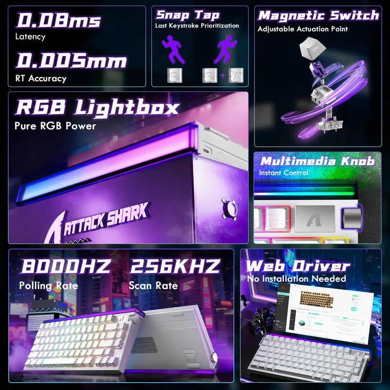 Attack shark r85 he rapid trigger keyboard magnetic switch with custom lightbox - keyboards