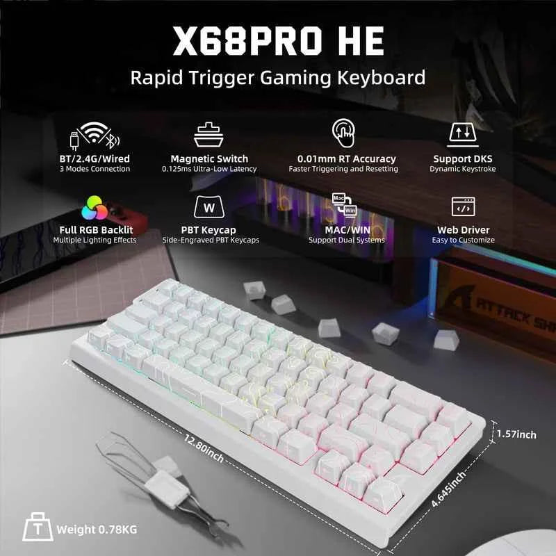 Attack shark x68pro he wireless rapid trigger keyboard magnetic switch - keyboards