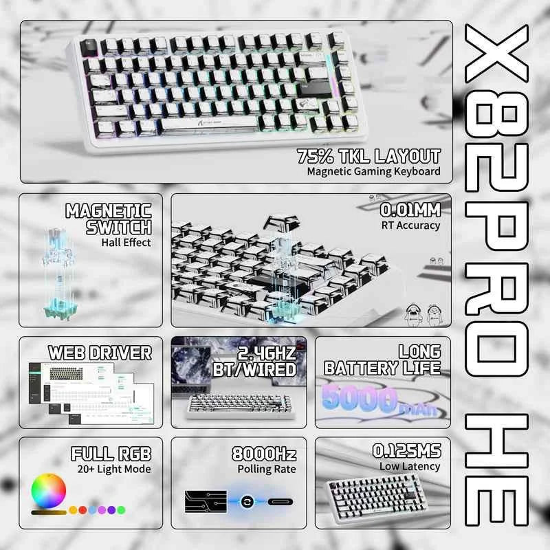 Attack shark x82pro he wireless rapid trigger gaming keyboard magnetic switch - keyboards