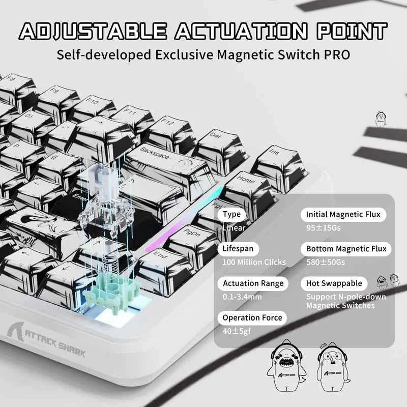 Attack shark x82pro he wireless rapid trigger gaming keyboard magnetic switch - keyboards