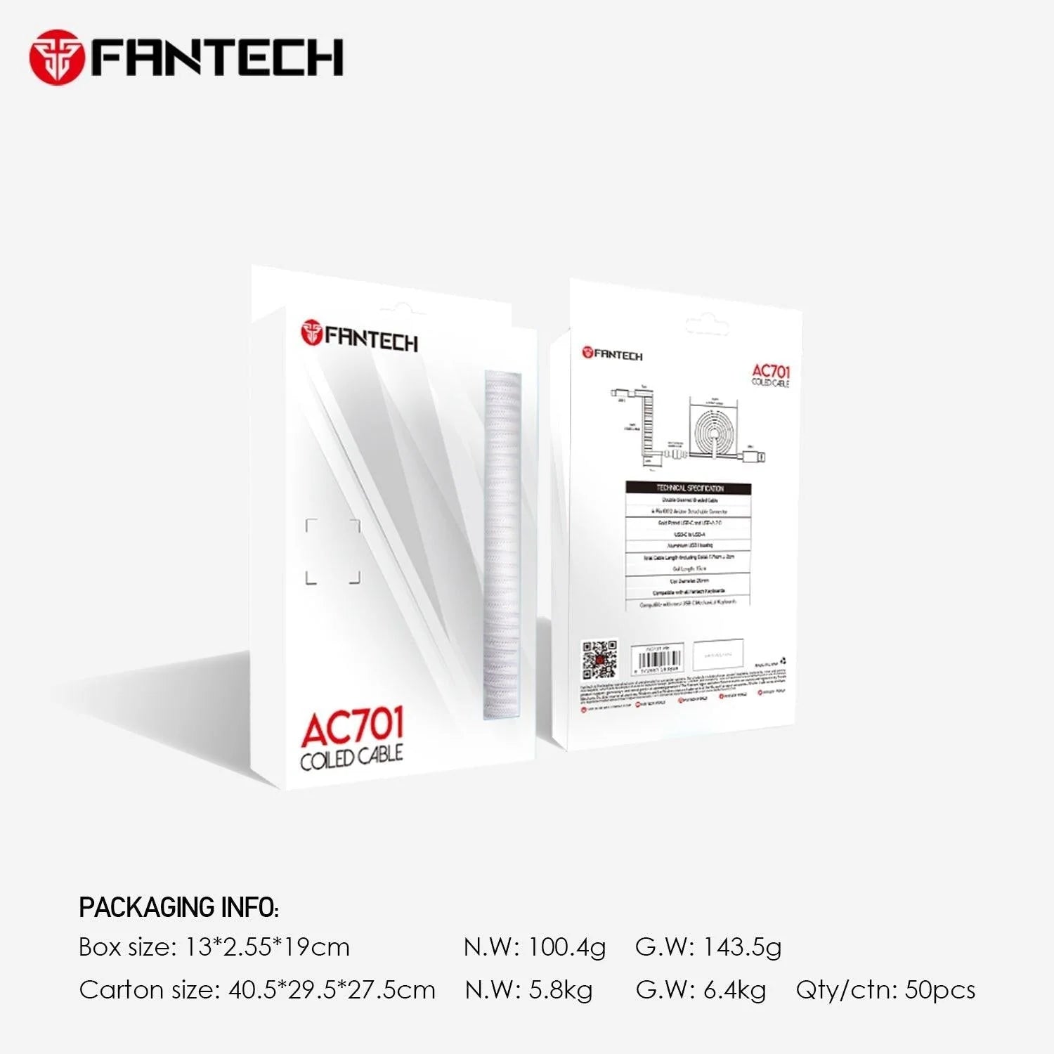 Fantech ac701 coiled cable for enhanced connectivity - keyboard