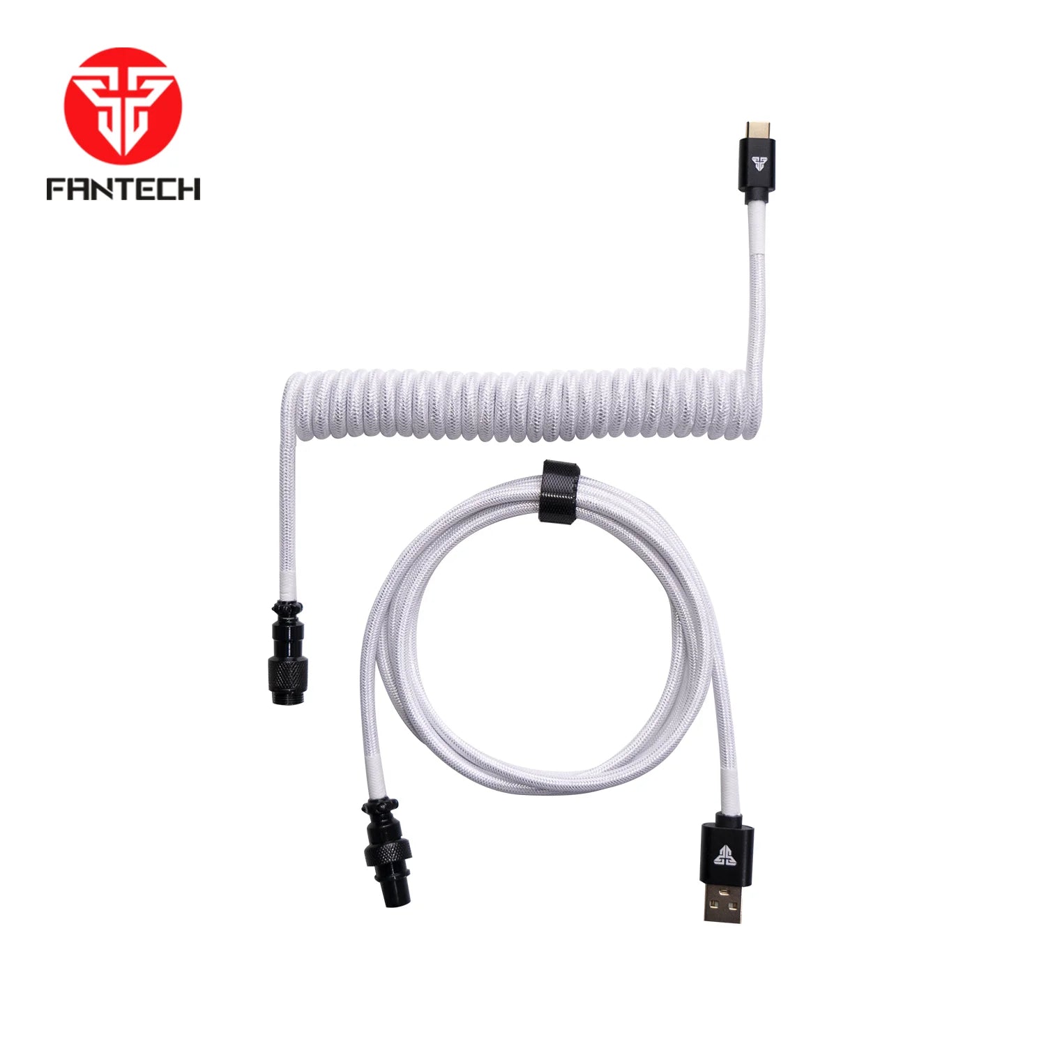Fantech ac701 coiled cable for enhanced connectivity - white - keyboard