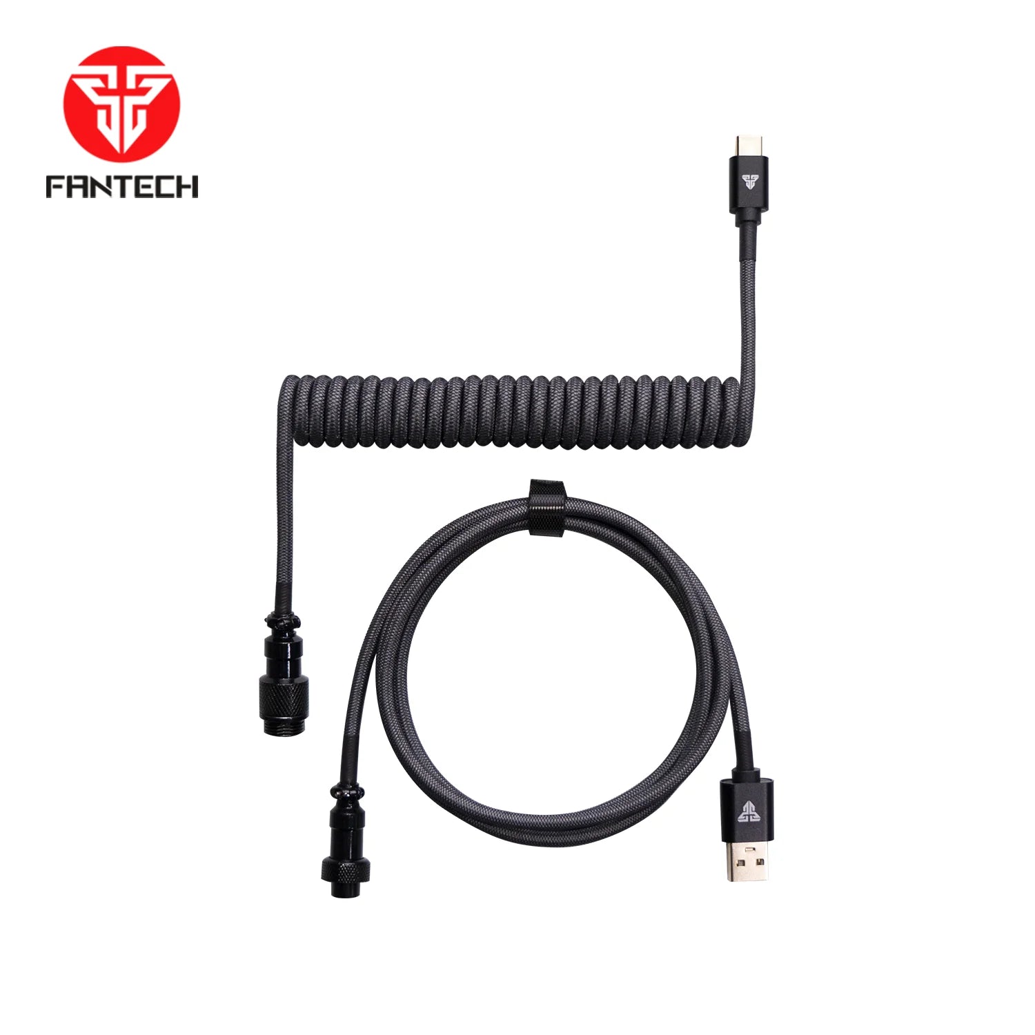 Fantech ac701 coiled cable for enhanced connectivity - gray - keyboard