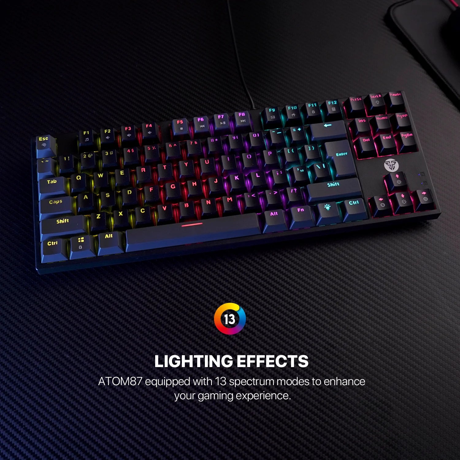Fantech atom mk876v2 keyboard - tkl double injection keycaps mechanical gaming keyboard