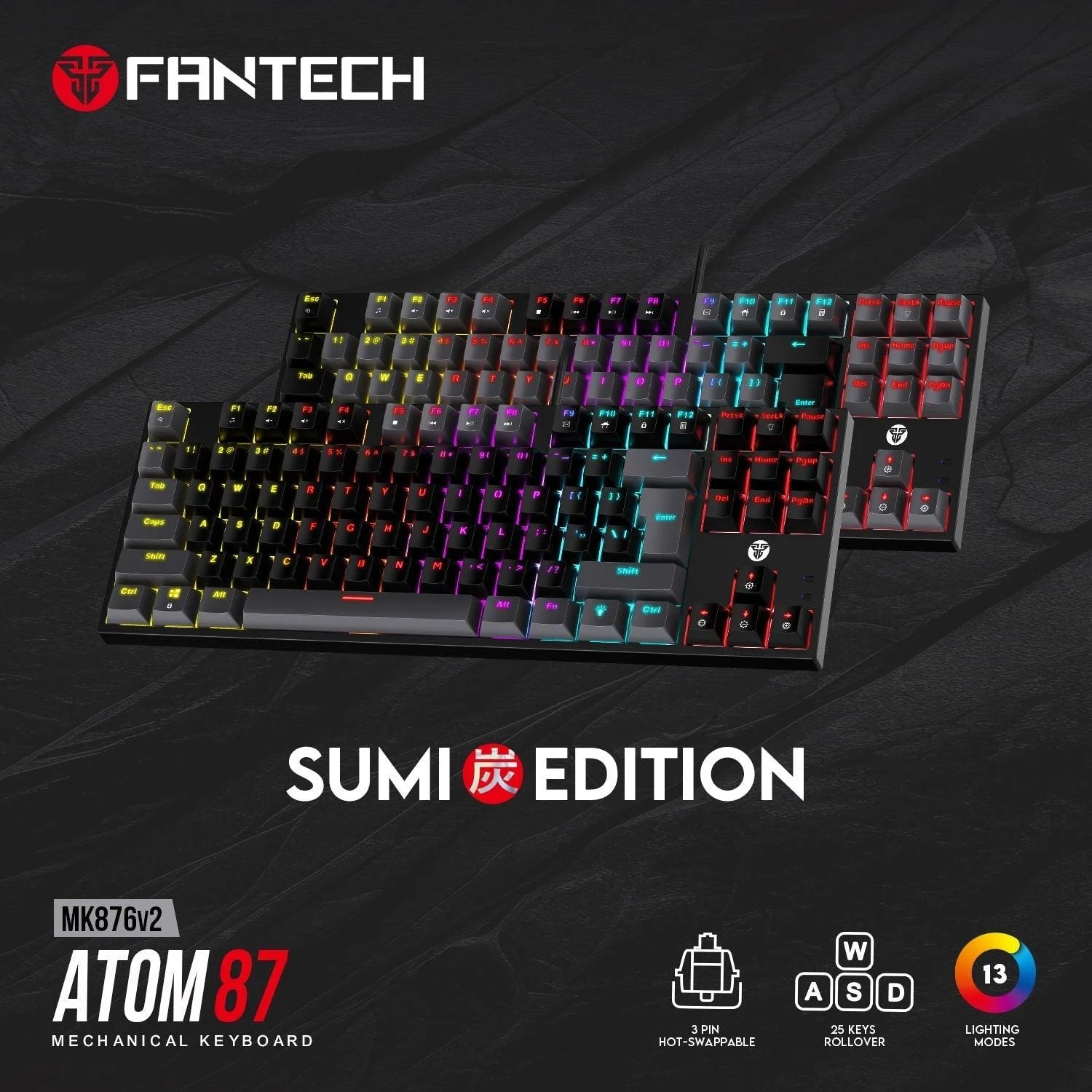 Fantech atom mk876v2 keyboard - tkl double injection keycaps mechanical gaming keyboard