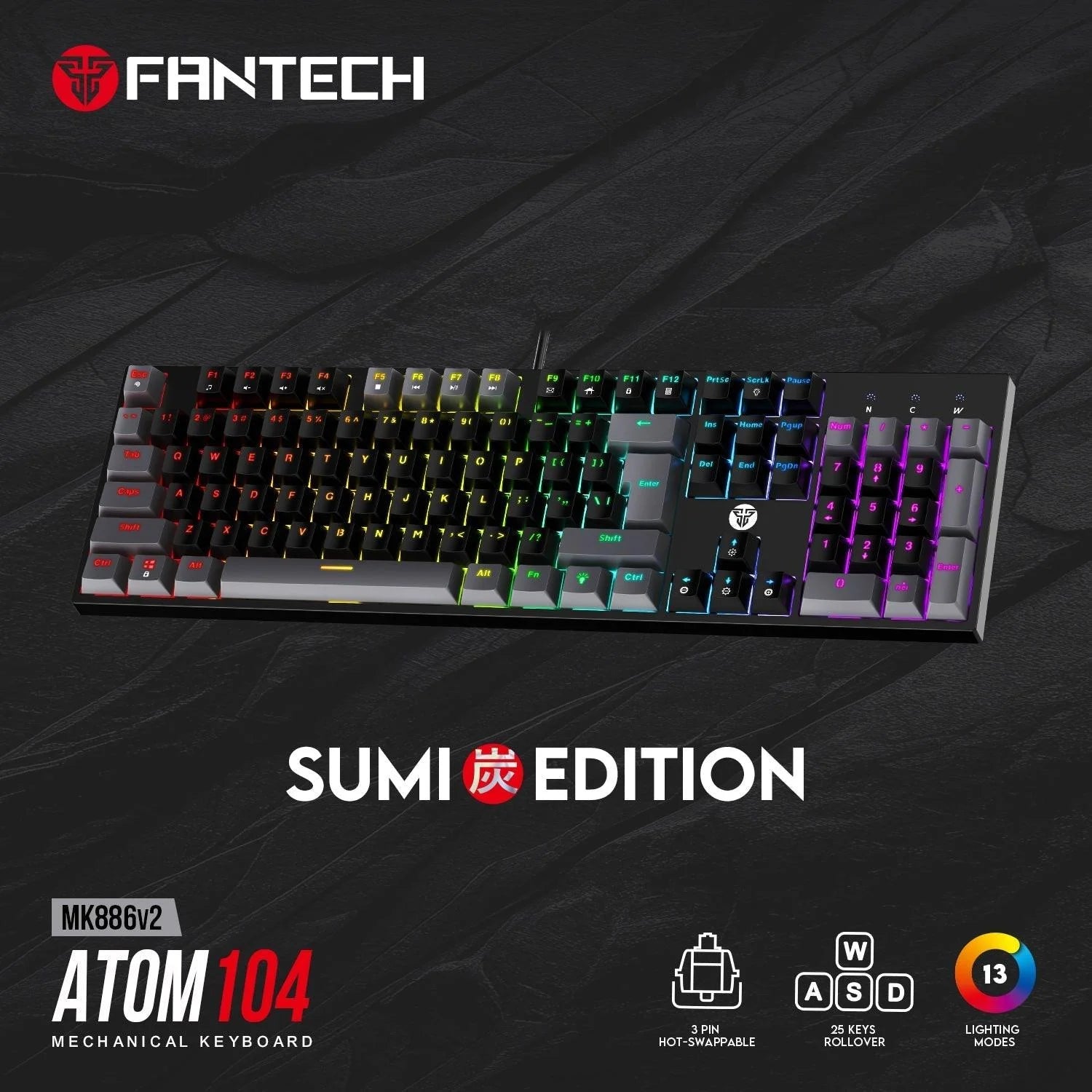 Fantech atom tkl mk886v2 keycaps mechanical keyboard for ultimate gaming experience