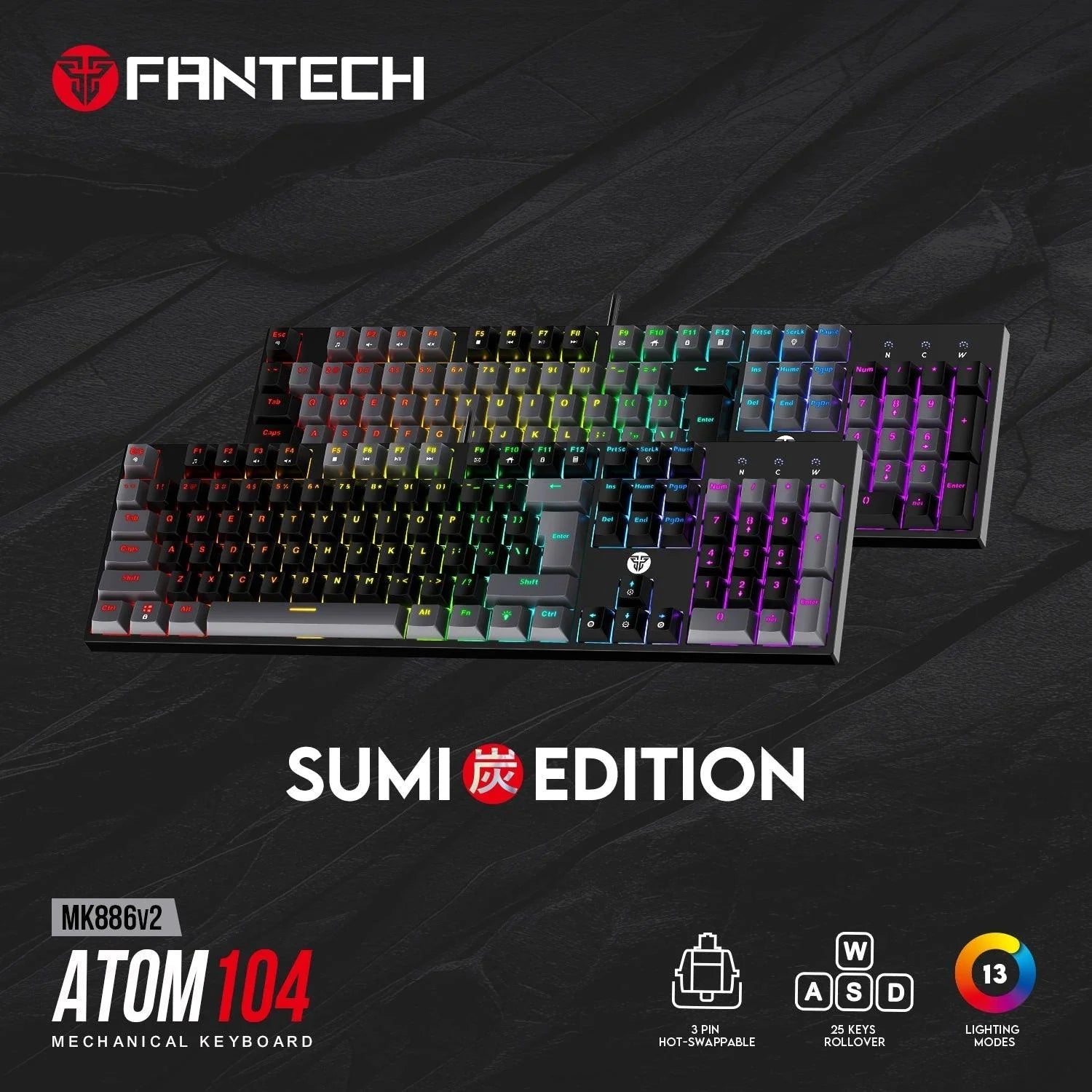 Fantech atom tkl mk886v2 keycaps mechanical keyboard for ultimate gaming experience