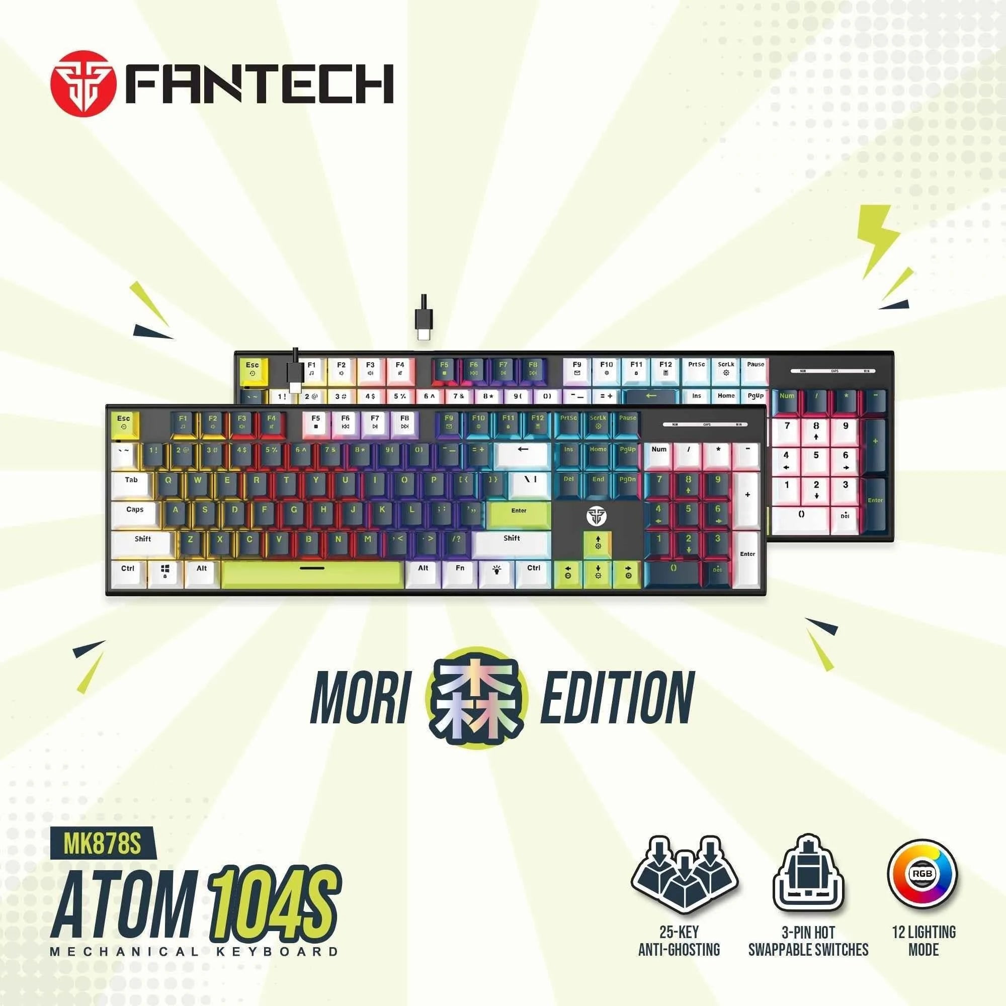 Fantech atom104s mk878s mechanical gaming keyboard mori edition black - keyboard