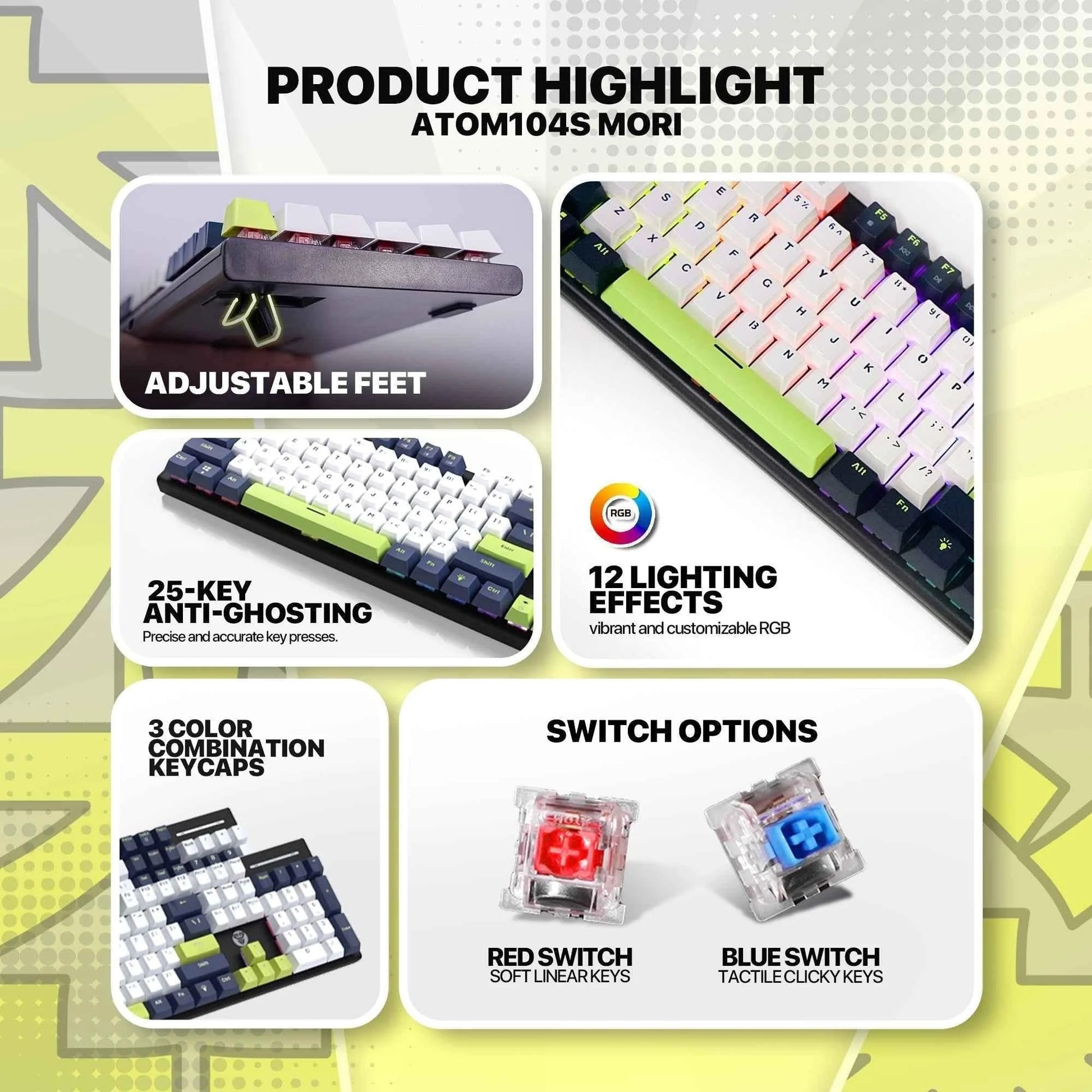 Fantech atom104s mk878s mechanical gaming keyboard mori edition white - keyboard