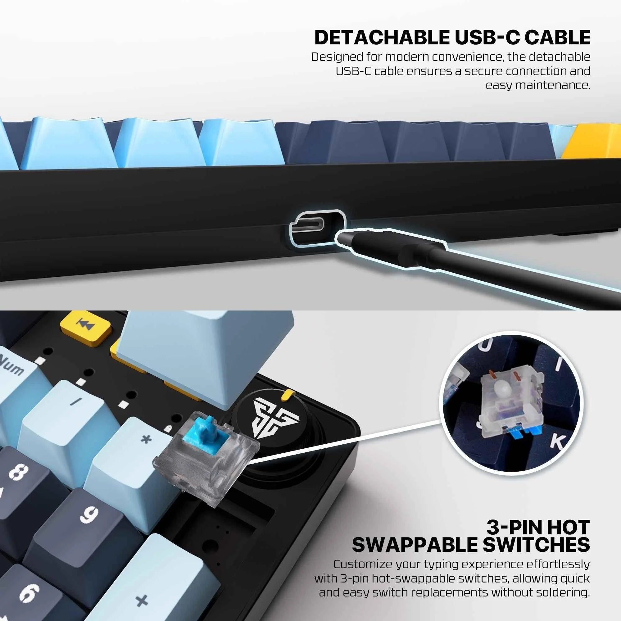 Fantech atom107s mechanical gaming keyboard mizu edition navy blue - precision and style for ultimate gaming experience