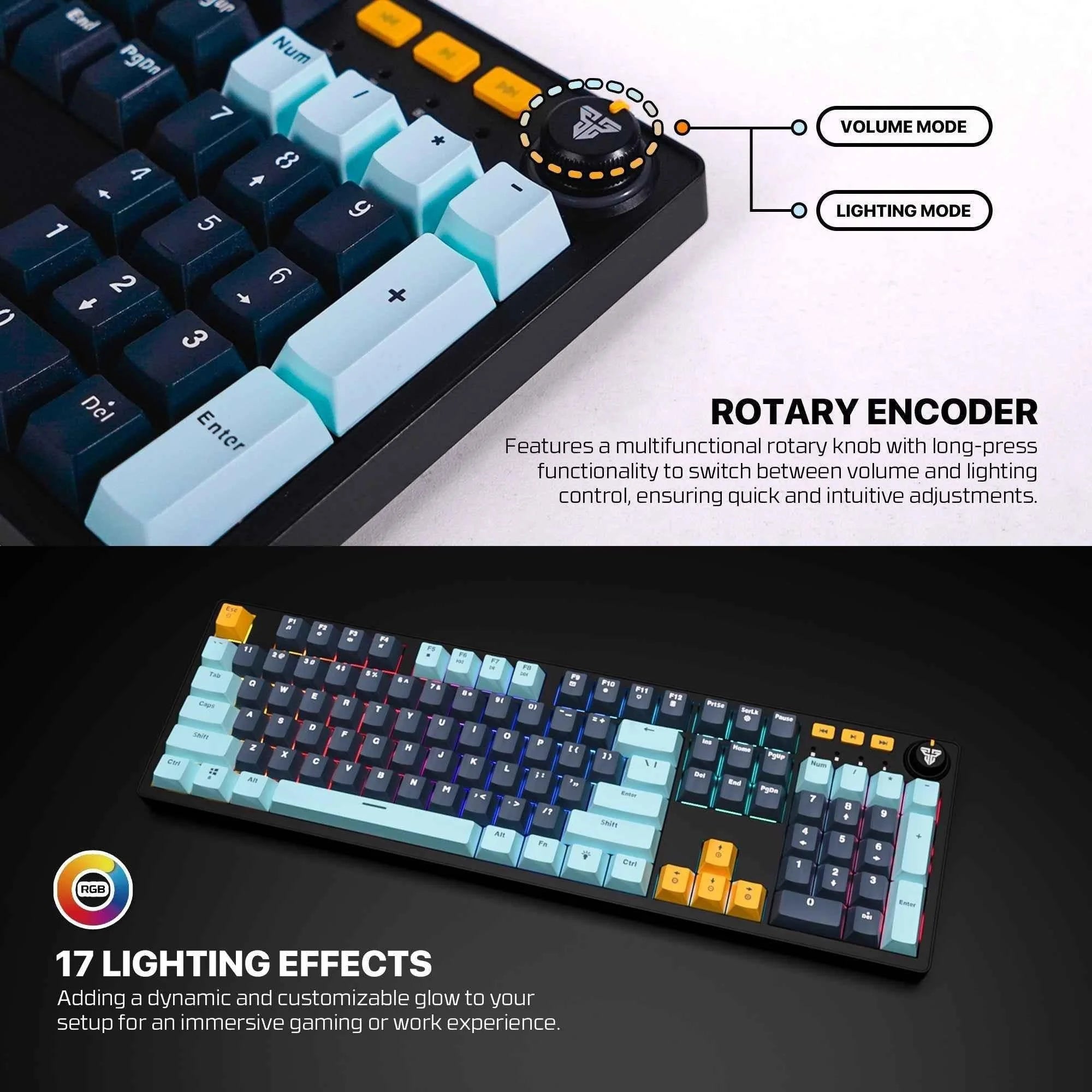 Fantech atom107s mechanical gaming keyboard mizu edition navy blue - precision and style for ultimate gaming experience