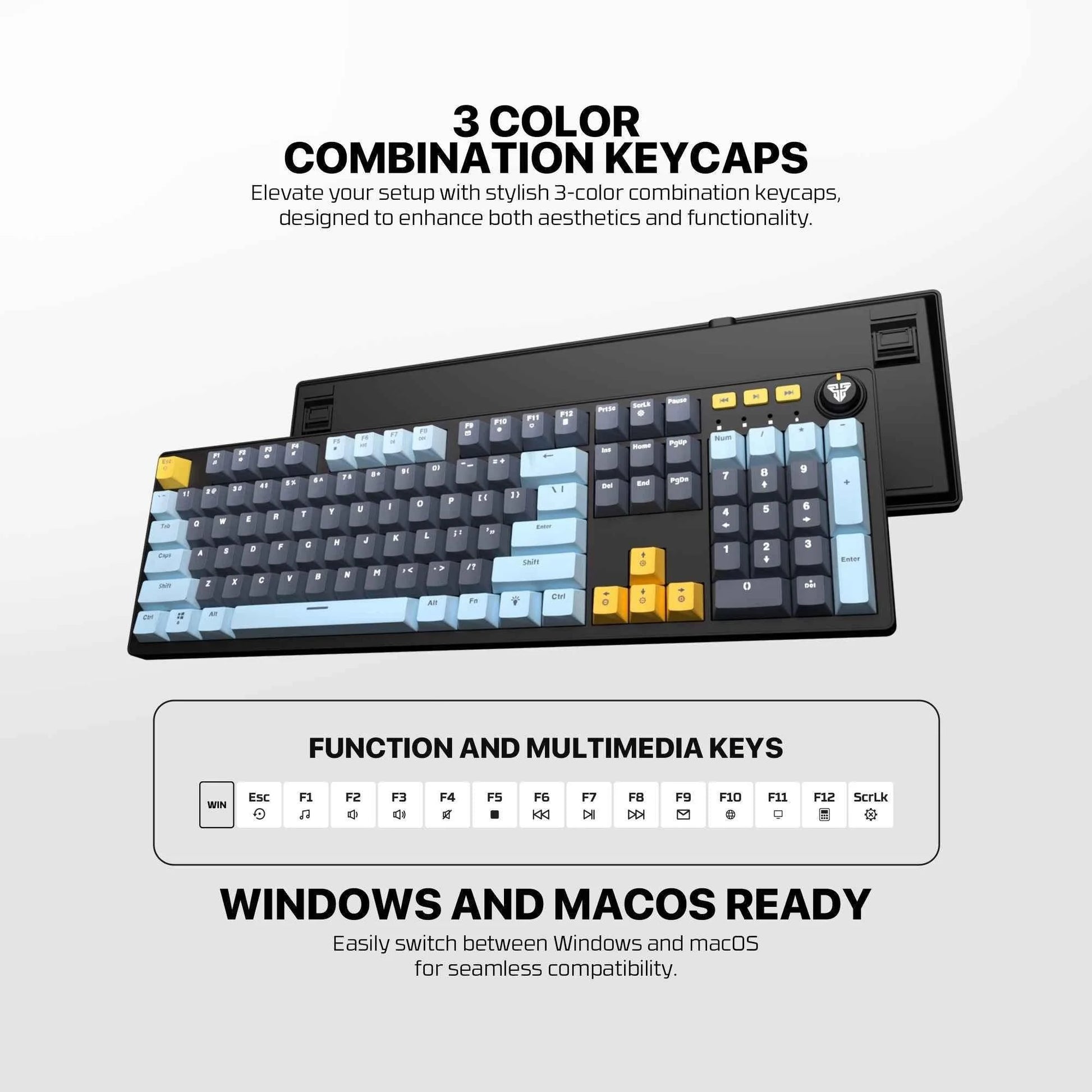 Fantech atom107s mechanical gaming keyboard mizu edition navy blue - precision and style for ultimate gaming experience
