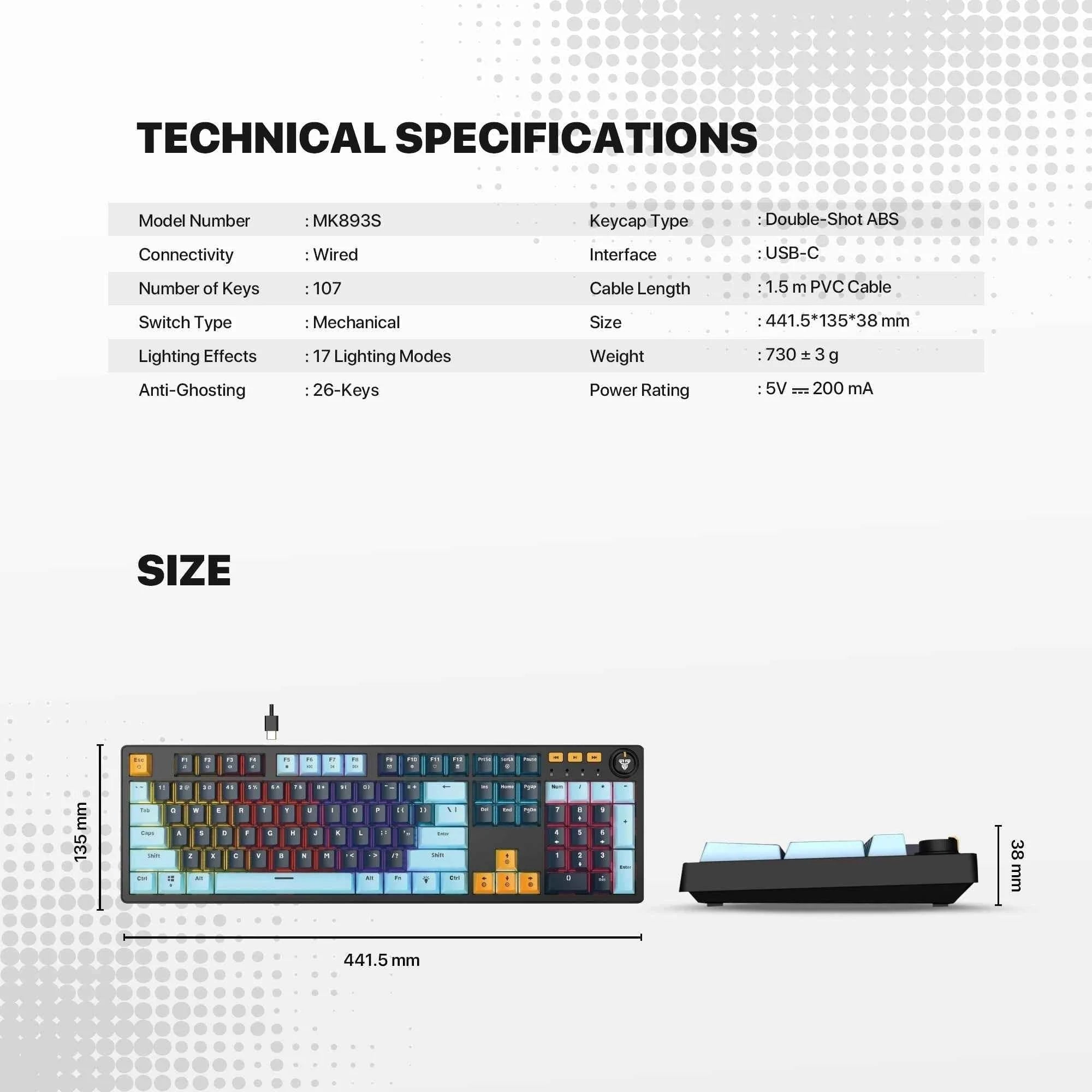 Fantech atom107s mechanical gaming keyboard mizu edition navy blue - precision and style for ultimate gaming experience