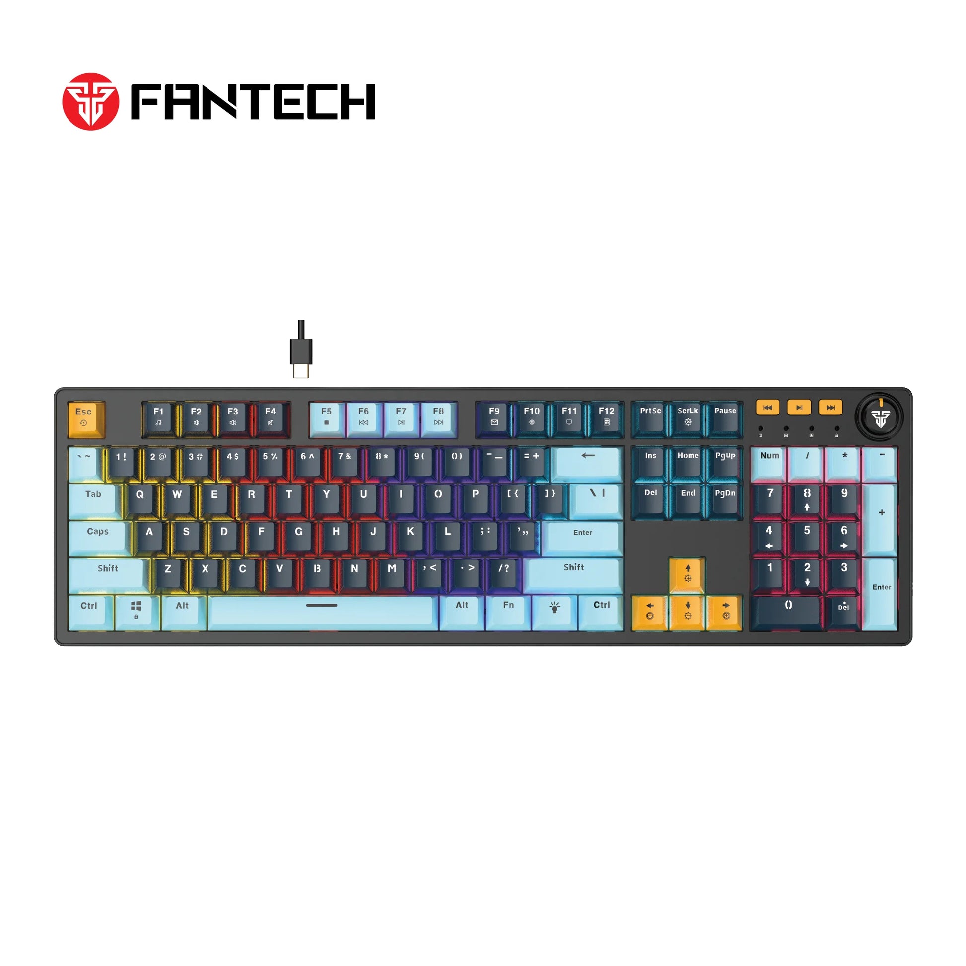 Fantech atom107s mechanical gaming keyboard mizu edition navy blue - precision and style for ultimate gaming experience