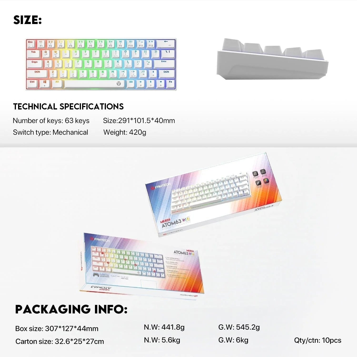 Fantech atom63 mk859 keyboard - arabic/english mechanical gaming keyboard - keyboard