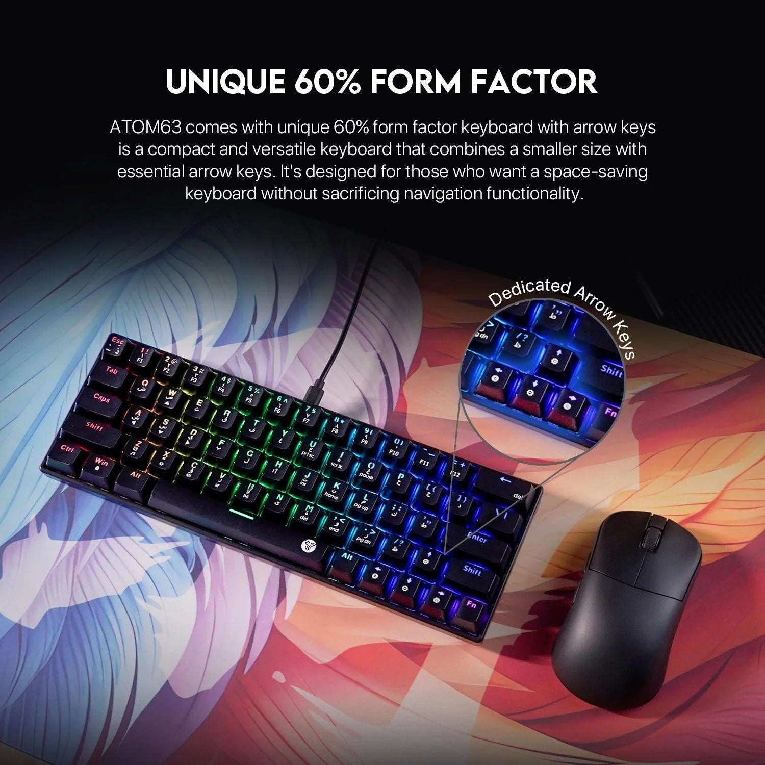 Fantech atom63 mk859 keyboard - arabic/english mechanical gaming keyboard - keyboard