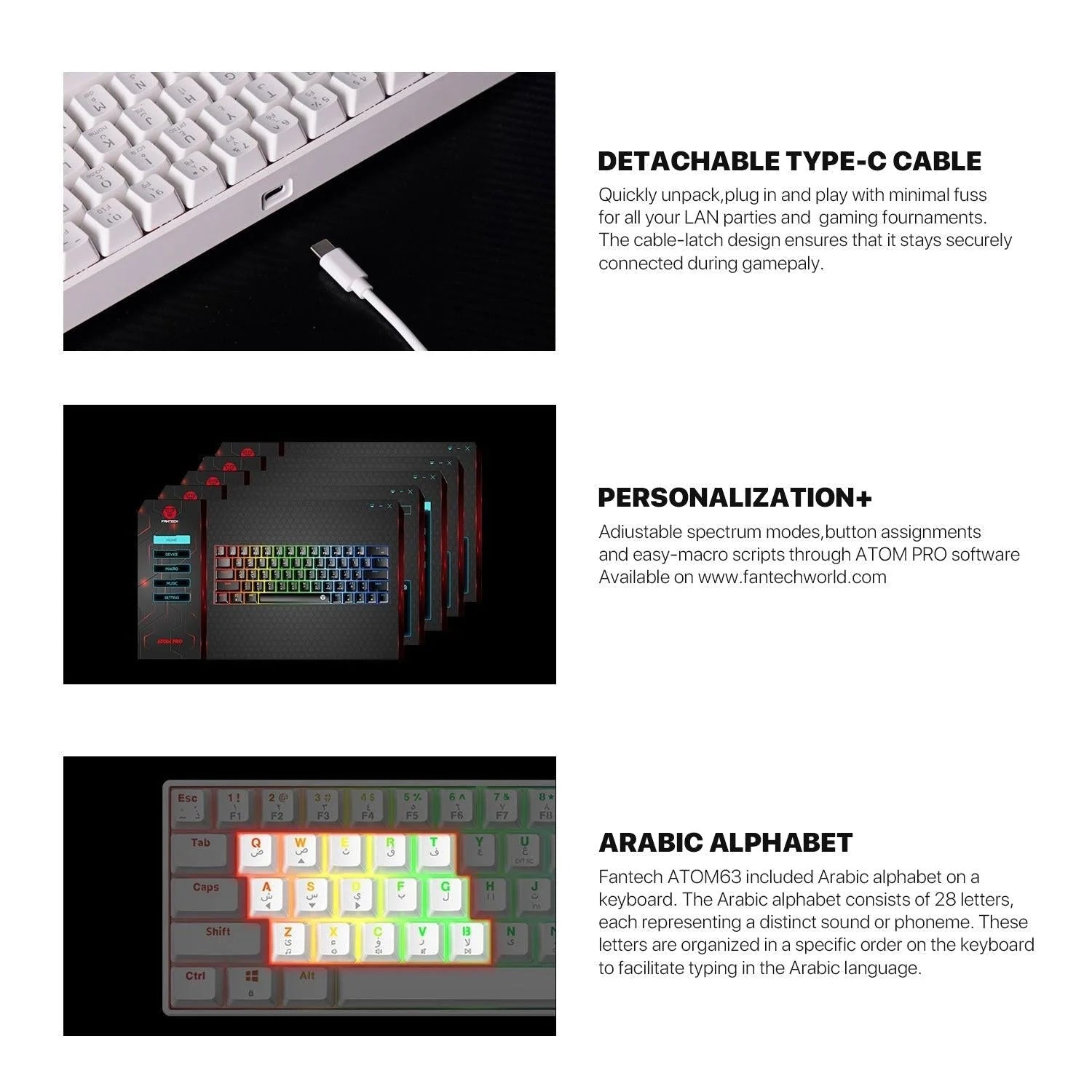 Fantech atom63 mk859 keyboard - arabic/english mechanical gaming keyboard - keyboard