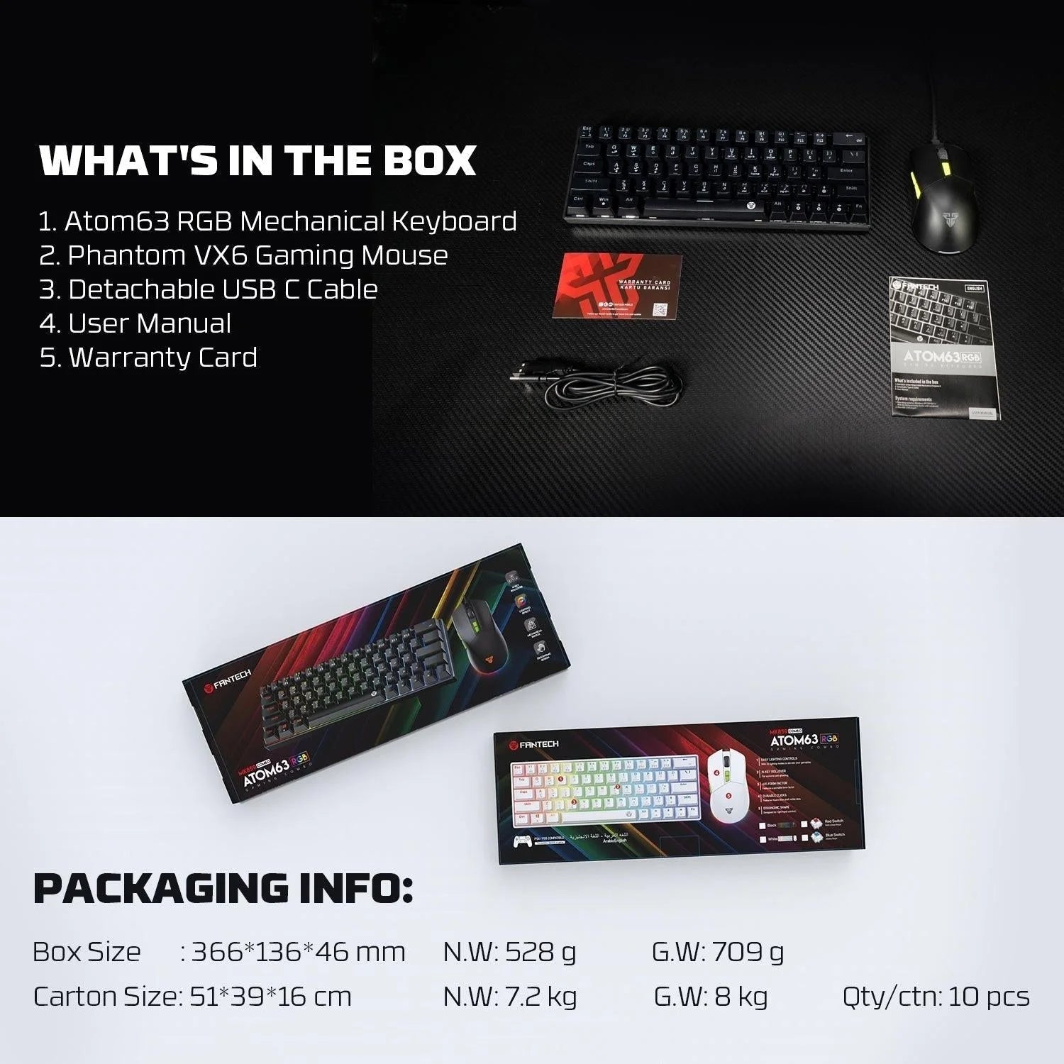 Fantech atom63 mk859c keyboard mouse combo for ultimate gaming precision