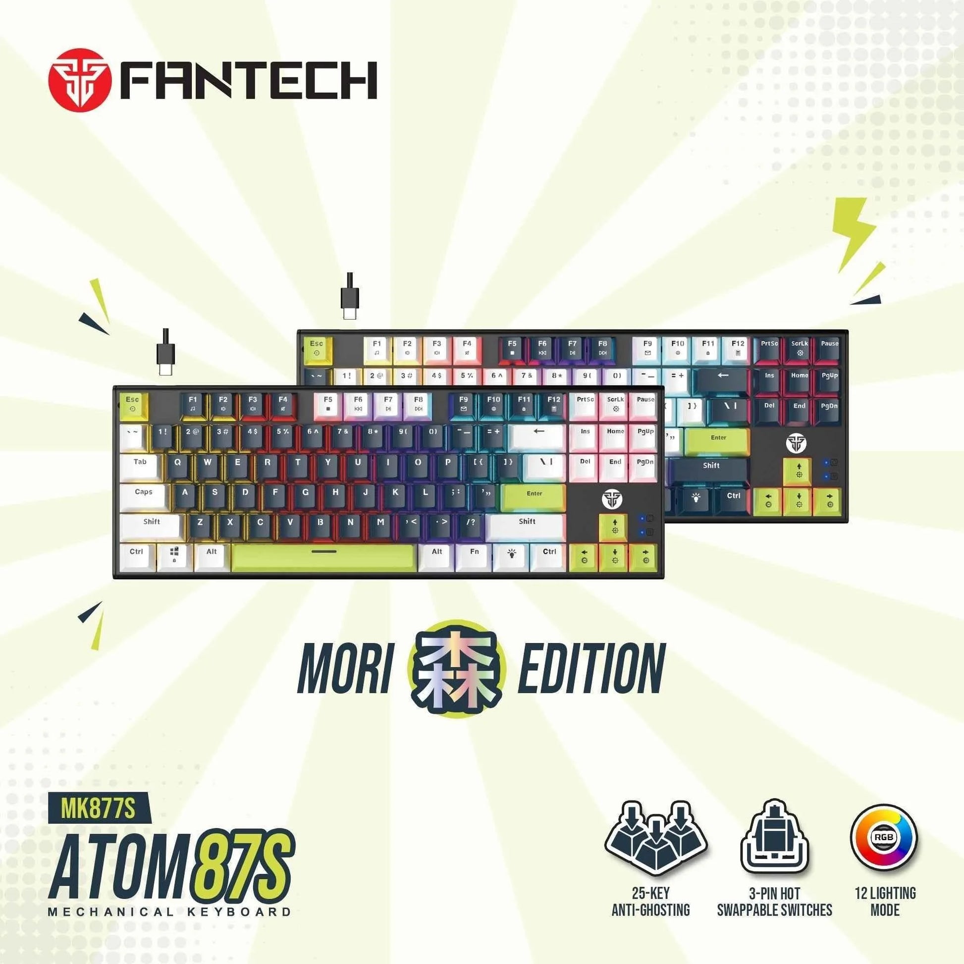 Fantech atom87s mk877s keyboard - mori edition black mechanical gaming keyboard