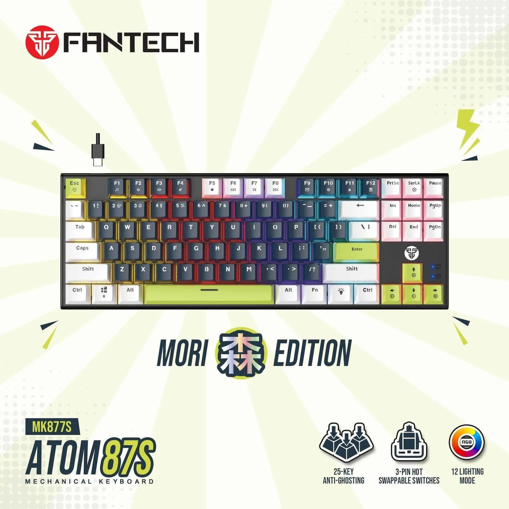 Fantech atom87s mk877s keyboard - mori edition black mechanical gaming keyboard
