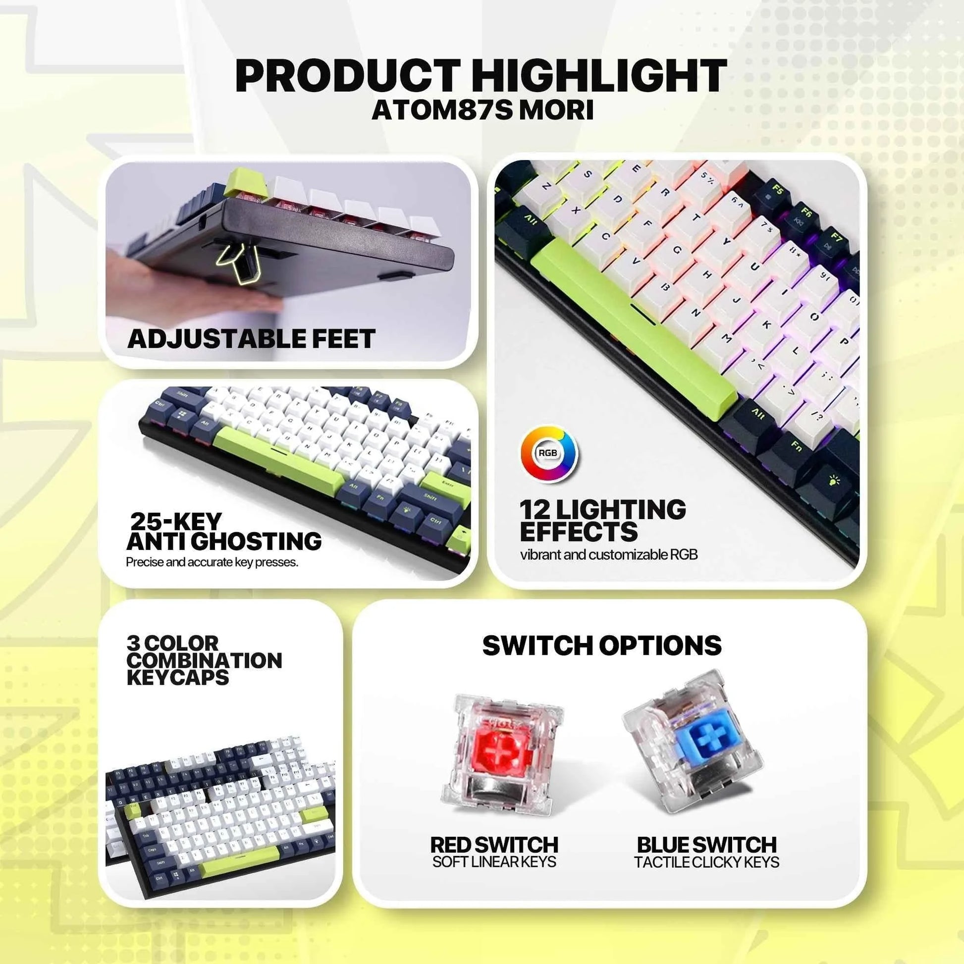 Fantech atom87s mk877s mechanical keyboard - mori edition white for premium performance and style - keyboard