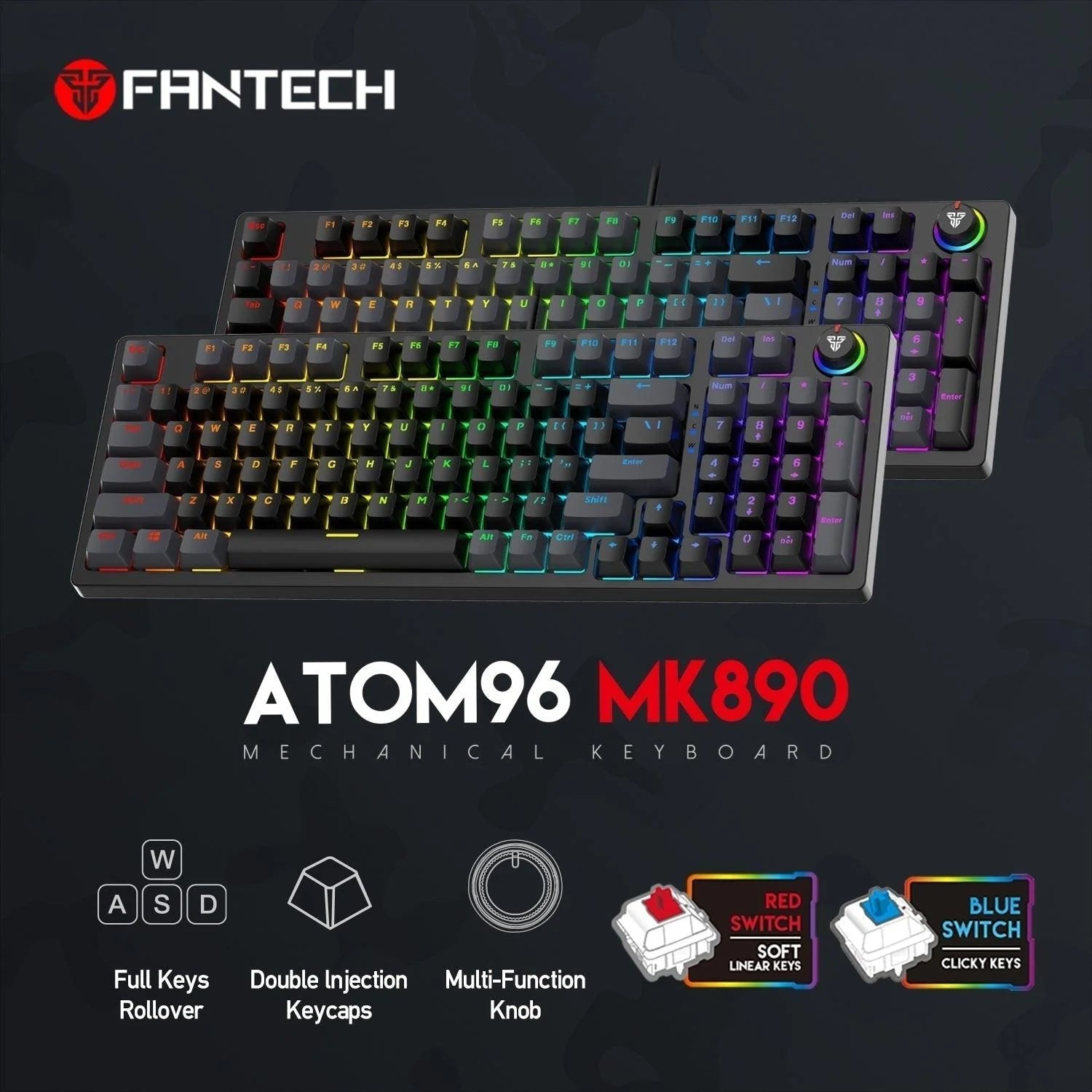 Fantech atom96 mk890 keyboard for ultimate gaming performance - black / blue switch - keyboard