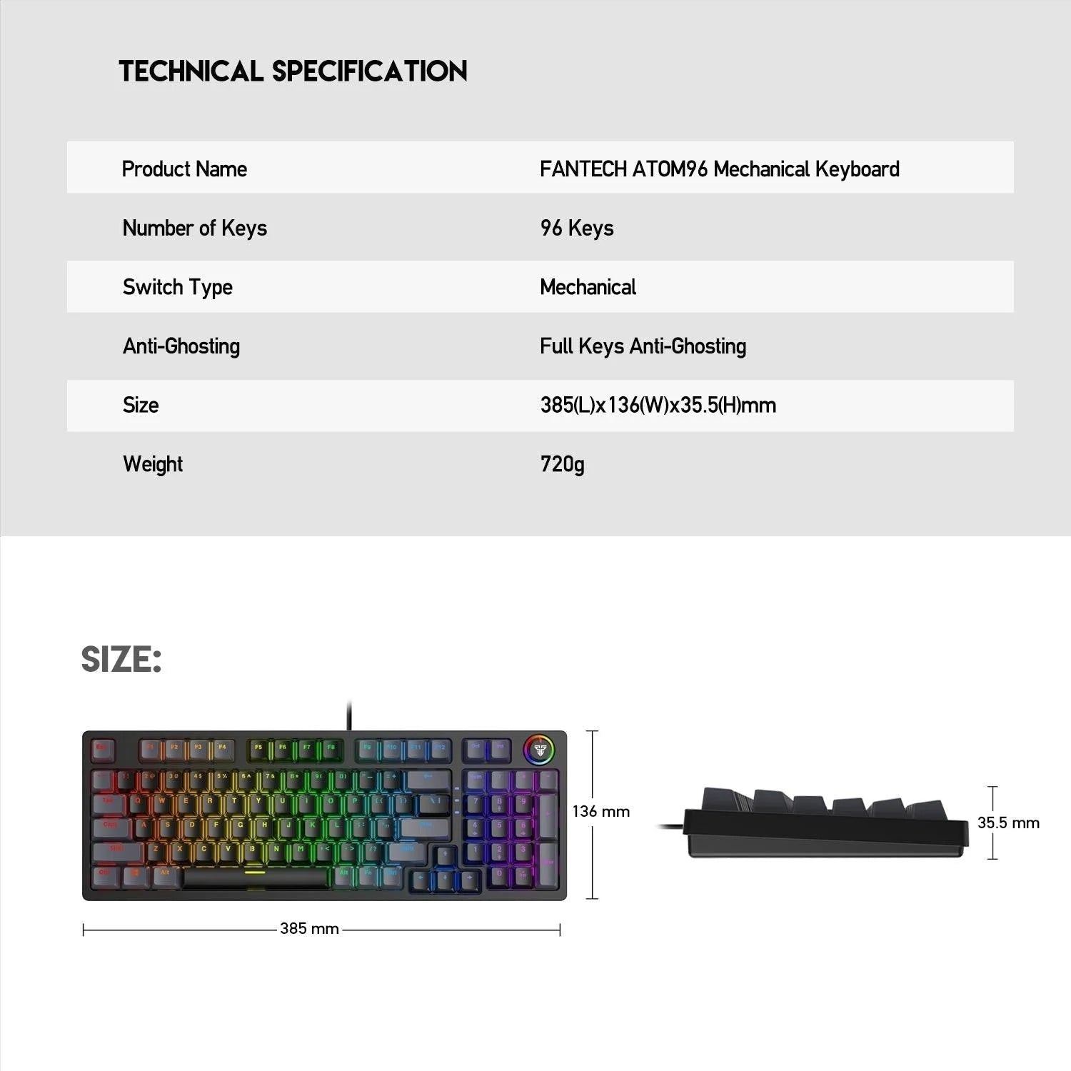 Fantech atom96 mk890 keyboard for ultimate gaming performance - keyboard