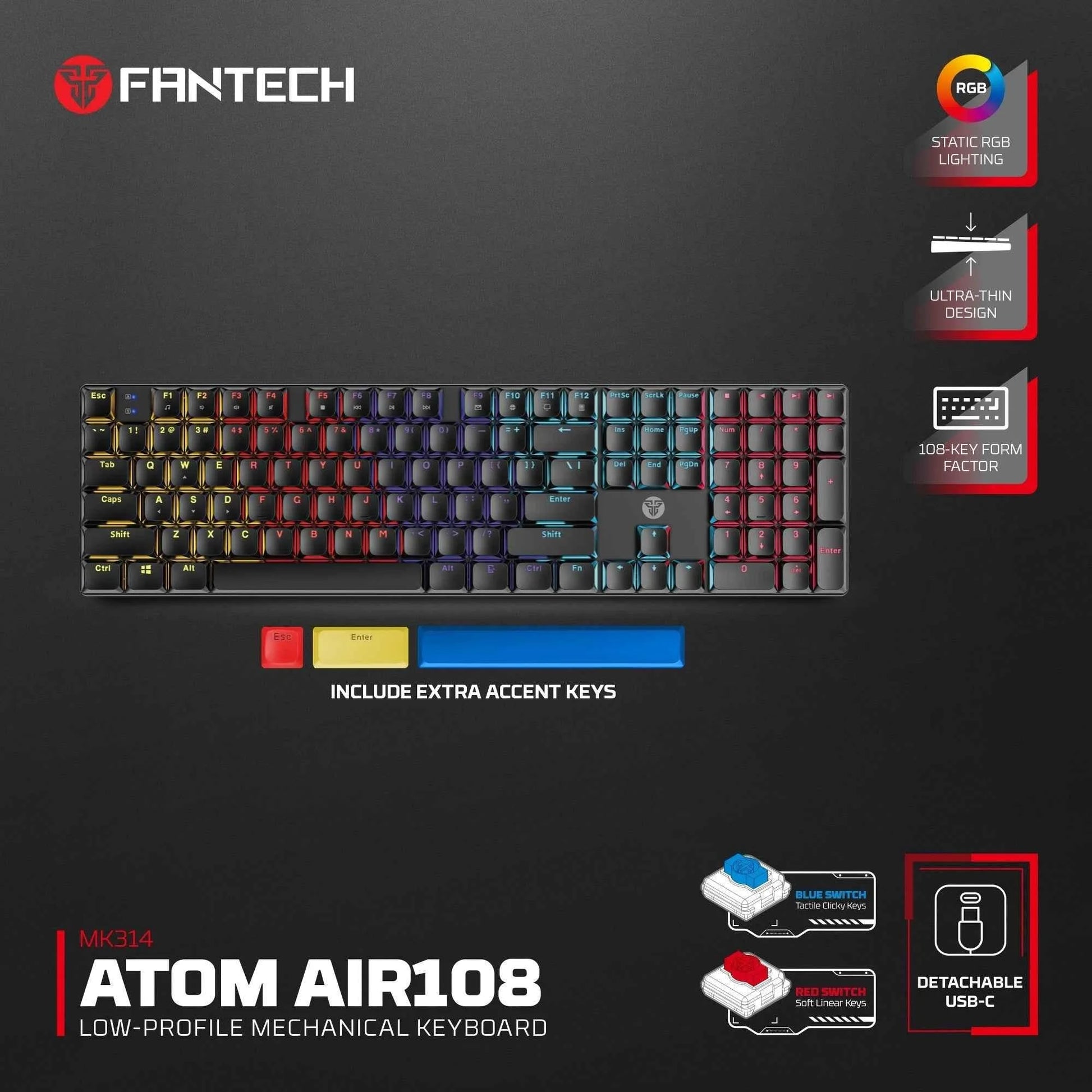Fantech atomair108 mk314 mechanical keyboard low-profile - keyboard